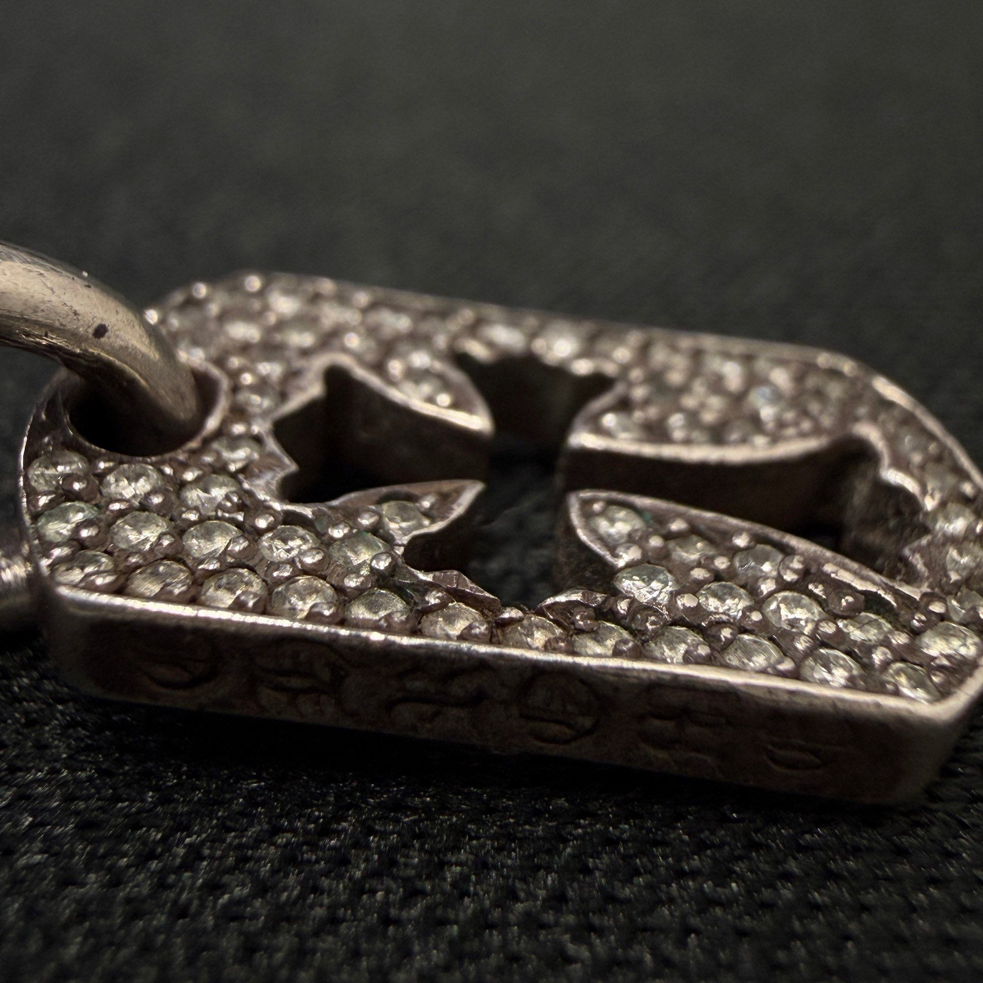 CHROME HEARTS Tiny Cut Out Cross Dock Tag Charm Pave Diamond