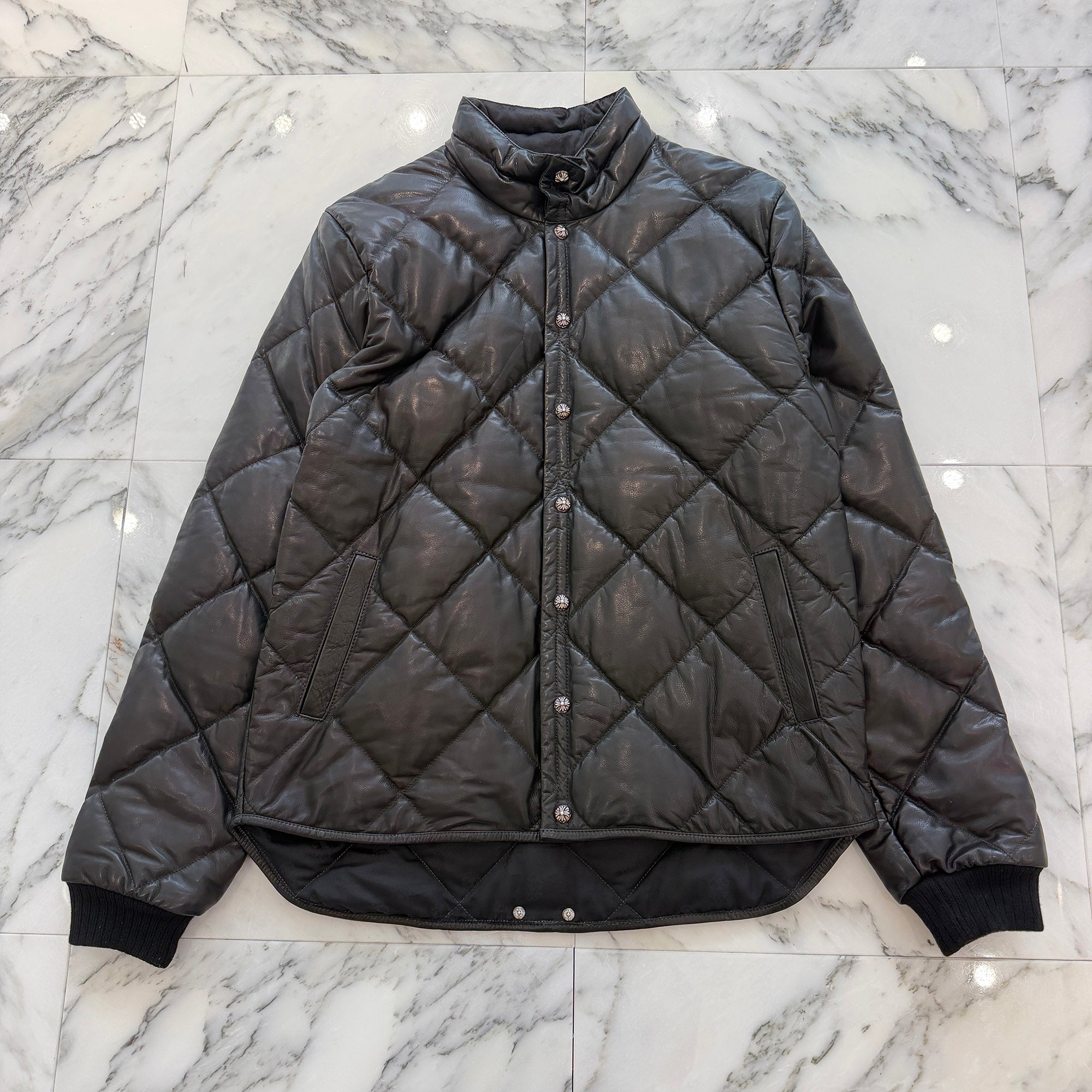 CHROME HEARTS Quilted Cross Ball Button Down Jacket Size S クロムハーツ キルティング クロスボールボタン ダウンジャケット サイズS