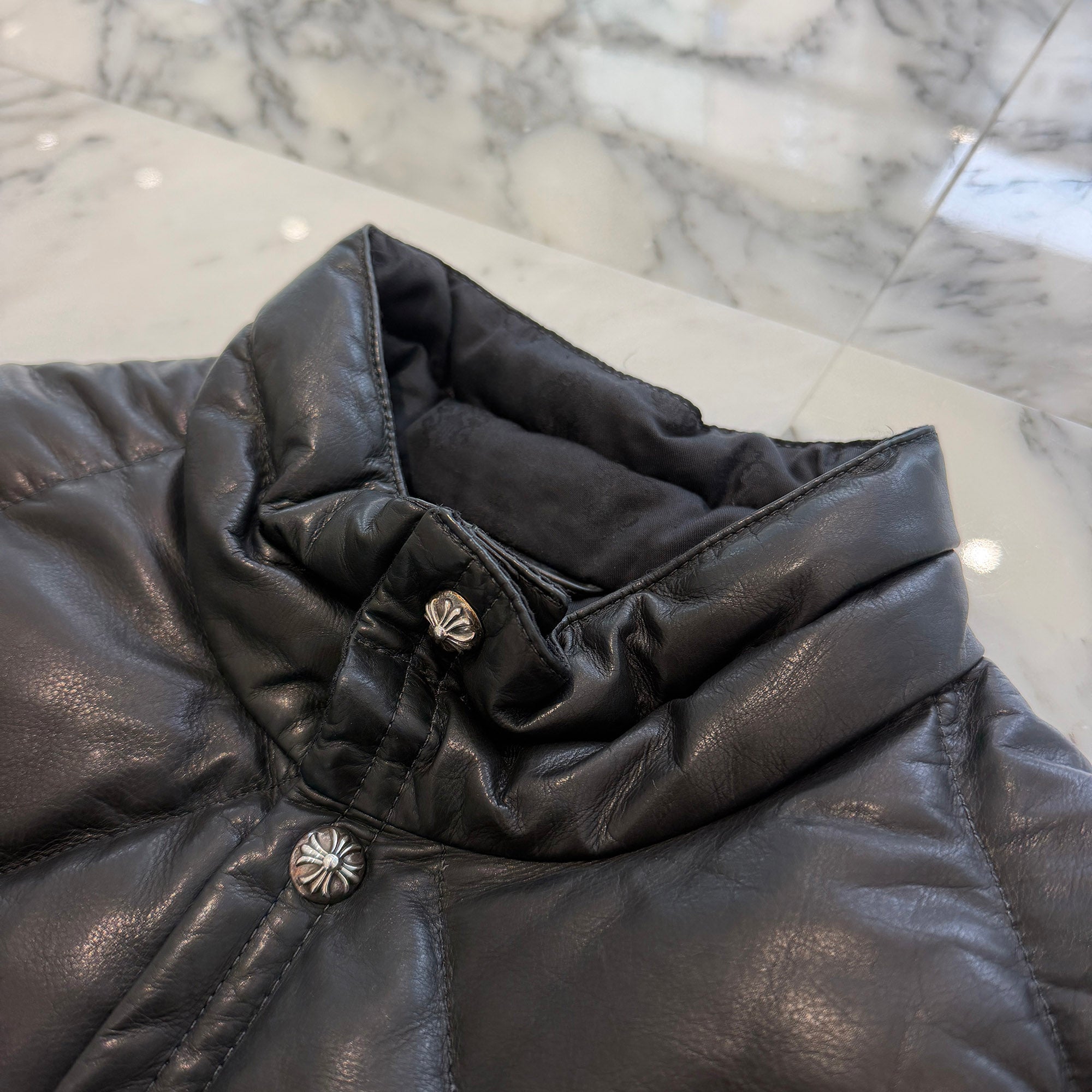 CHROME HEARTS Quilted Cross Ball Button Down Jacket Size S クロムハーツ キルティング クロスボールボタン ダウンジャケット サイズS