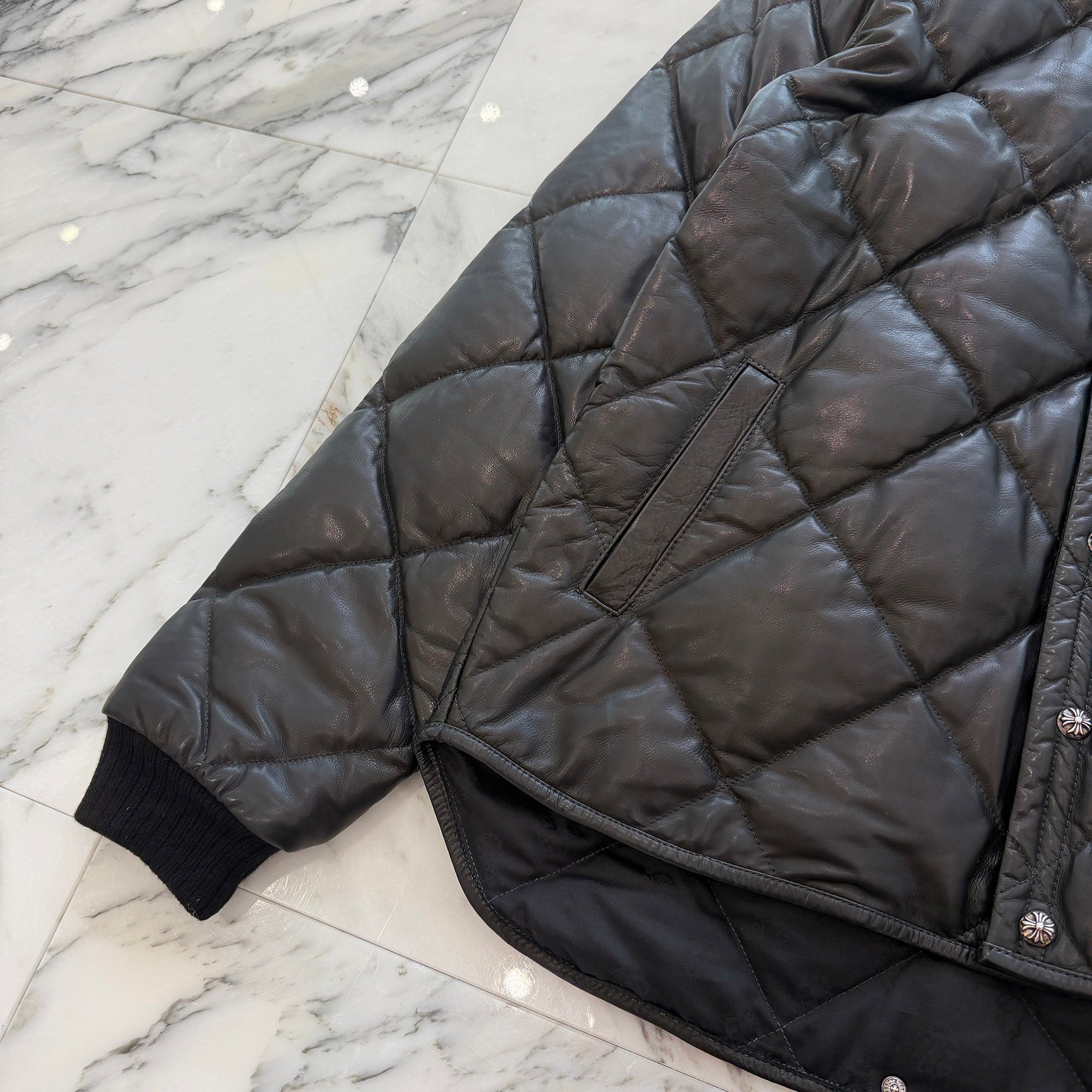 CHROME HEARTS Quilted Cross Ball Button Down Jacket Size S クロムハーツ キルティング クロスボールボタン ダウンジャケット サイズS