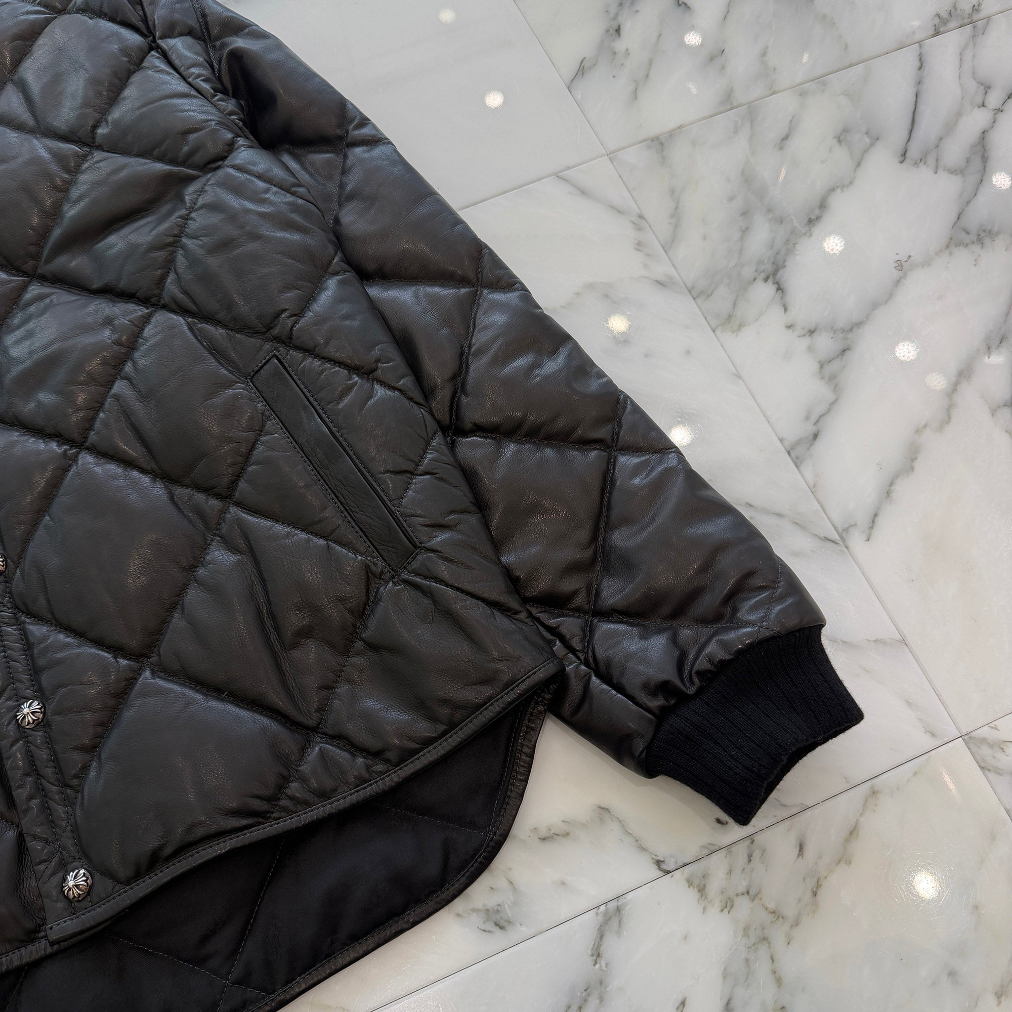 CHROME HEARTS Quilted Cross Ball Button Down Jacket Size S クロムハーツ キルティング クロスボールボタン ダウンジャケット サイズS