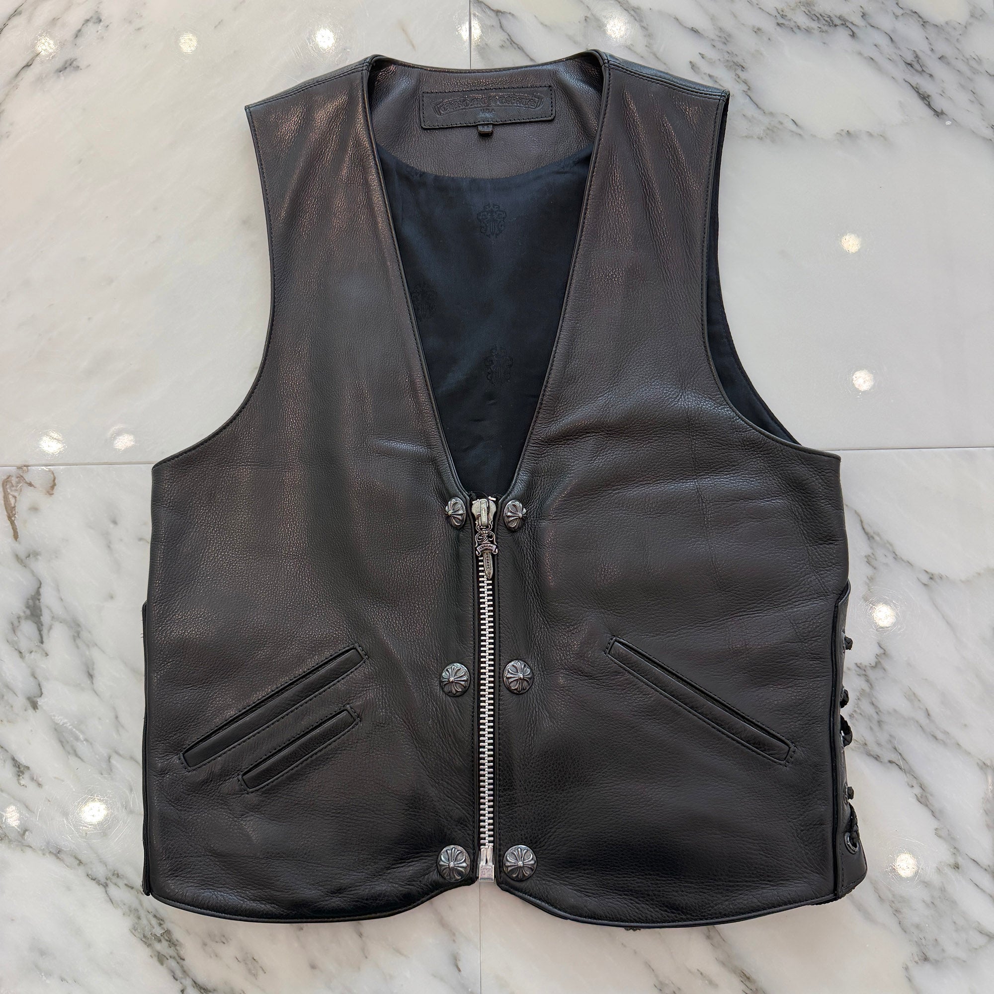 CHROME HEARTS 6 Cross Ball Dagger Zip Leather Vest Size M クロムハーツ 6クロスボール ダガーレザーベスト サイズM