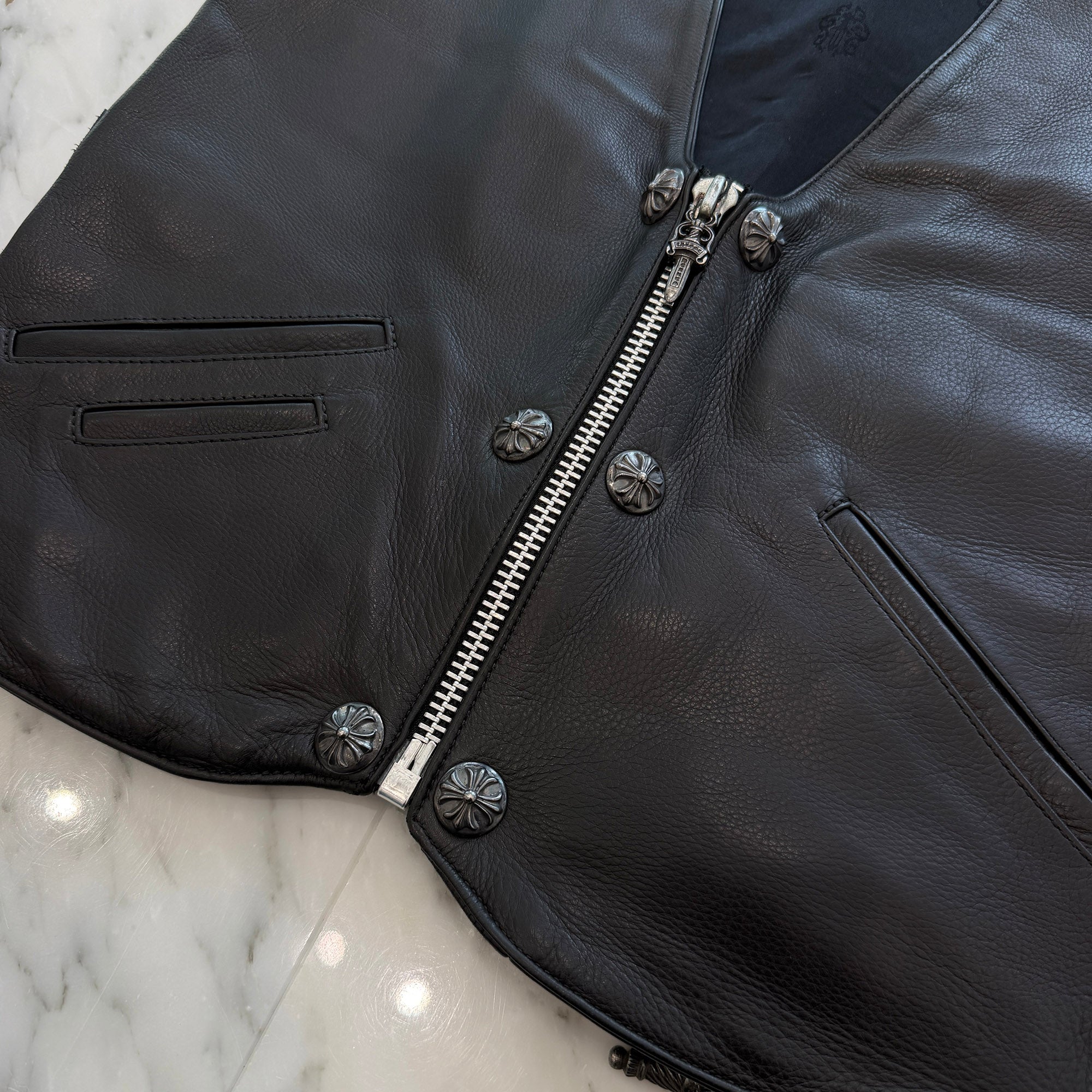 CHROME HEARTS 6 Cross Ball Dagger Zip Leather Vest Size M クロムハーツ 6クロスボール ダガーレザーベスト サイズM