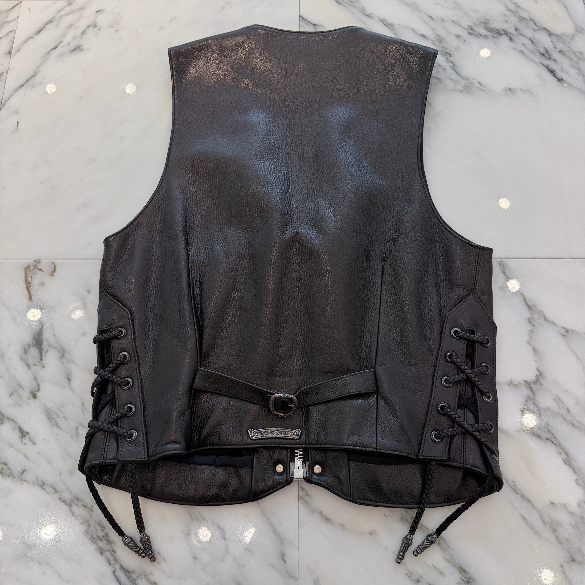 CHROME HEARTS 6 Cross Ball Dagger Zip Leather Vest Size M クロムハーツ 6クロスボール ダガーレザーベスト サイズM