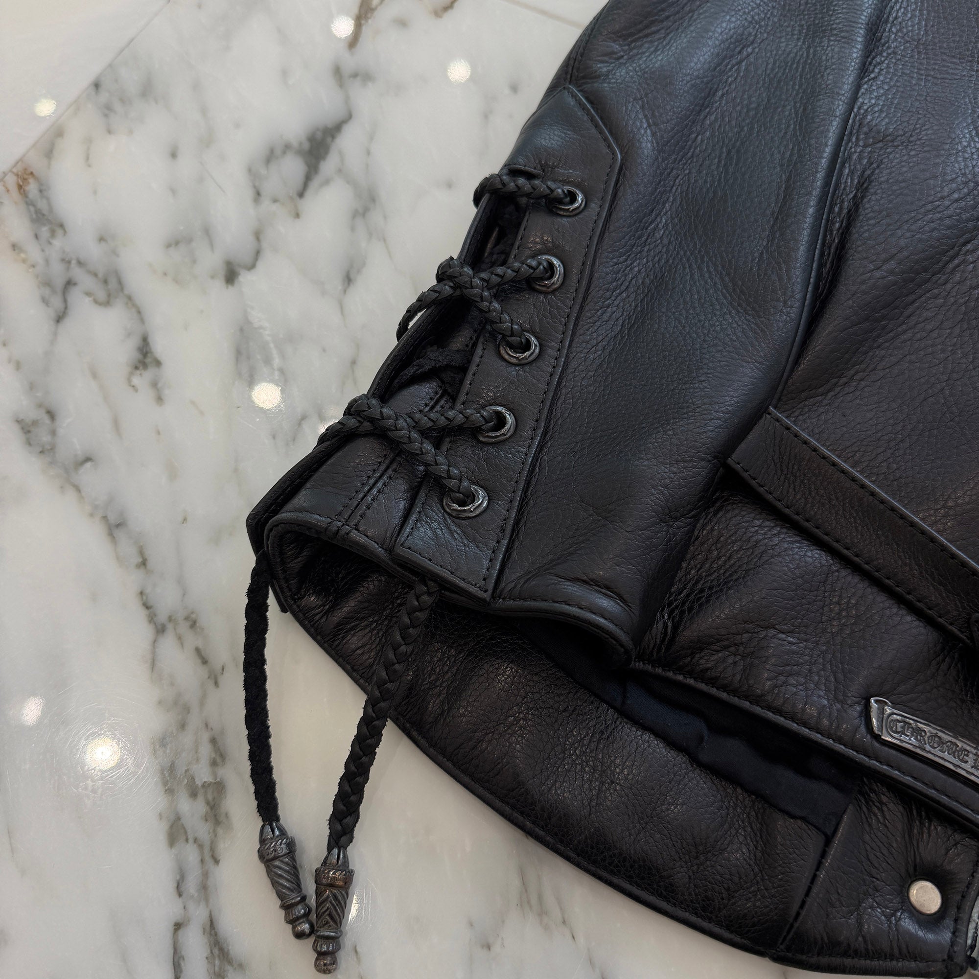 CHROME HEARTS 6 Cross Ball Dagger Zip Leather Vest Size M クロムハーツ 6クロスボール ダガーレザーベスト サイズM
