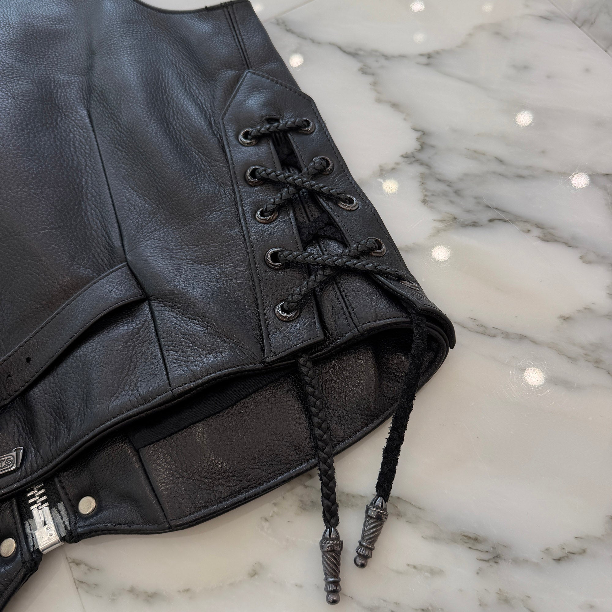 CHROME HEARTS 6 Cross Ball Dagger Zip Leather Vest Size M クロムハーツ 6クロスボール ダガーレザーベスト サイズM