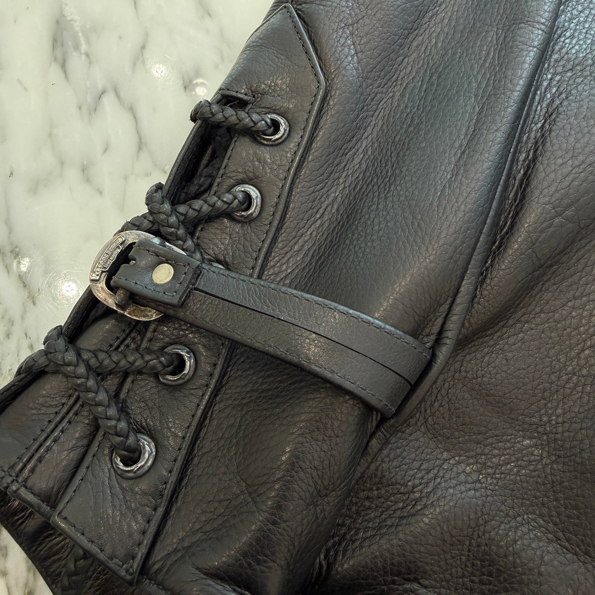 CHROME HEARTS 6 Cross Ball Dagger Zip Leather Vest Size M クロムハーツ 6クロスボール ダガーレザーベスト サイズM