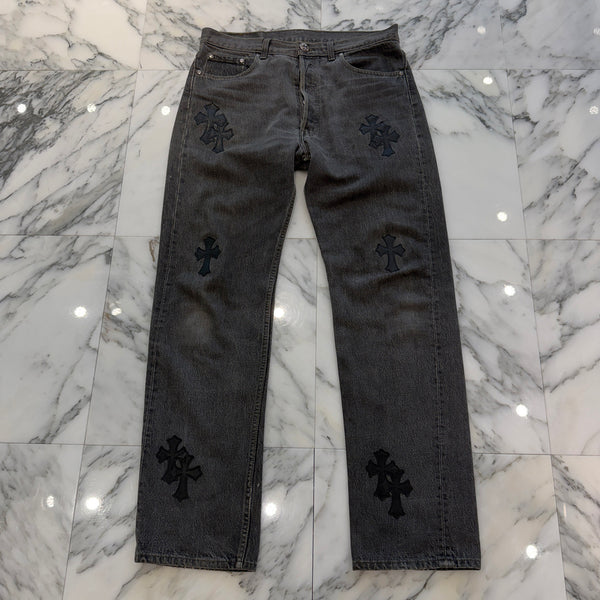 CHROME HEARTS × Levi's 501 VNTG Leather Cross Patch Denim Pants Size 32 クロムハーツ × リーバイス 501 ヴィンテージ レザークロスパッチ デニムパンツ サイズ32