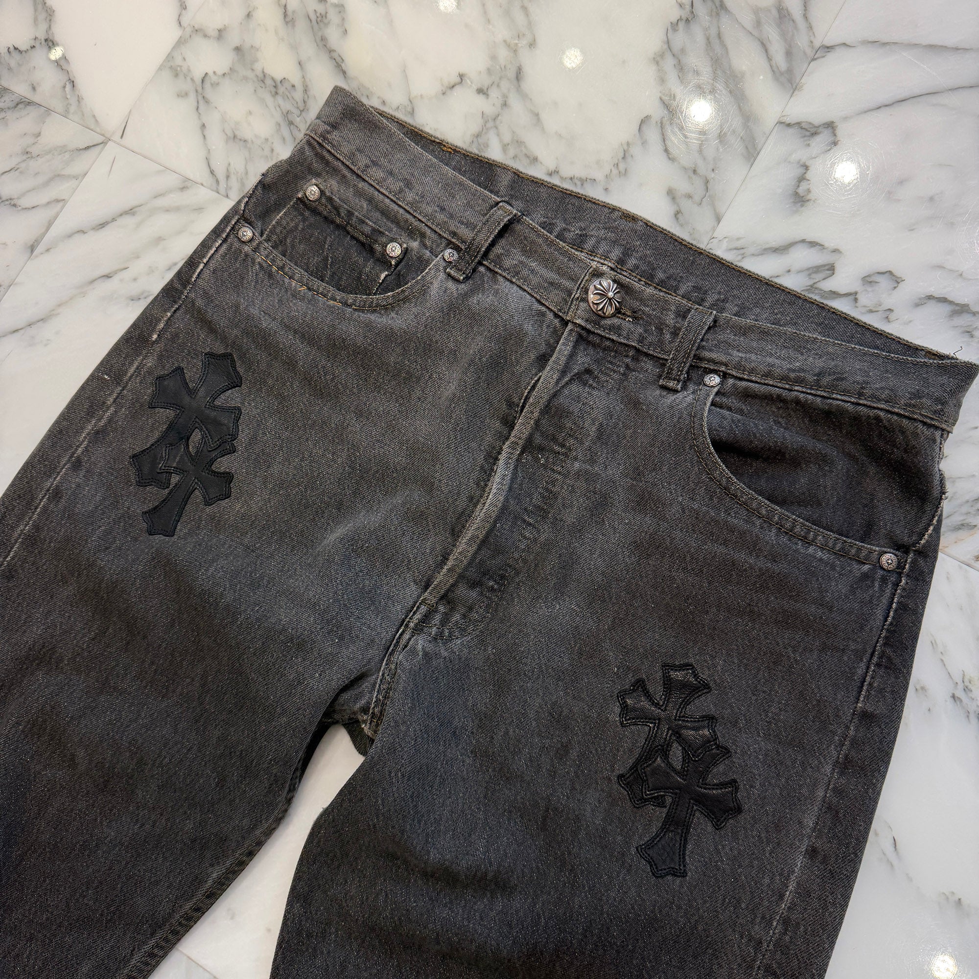 CHROME HEARTS × Levi's 501 VNTG Leather Cross Patch Denim Pants Size 32 クロムハーツ × リーバイス 501 ヴィンテージ レザークロスパッチ デニムパンツ サイズ32
