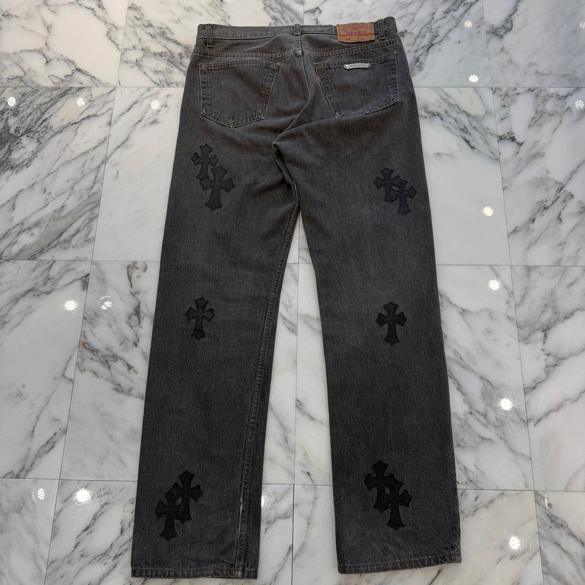 CHROME HEARTS × Levi's 501 VNTG Leather Cross Patch Denim Pants Size 32 クロムハーツ × リーバイス 501 ヴィンテージ レザークロスパッチ デニムパンツ サイズ32