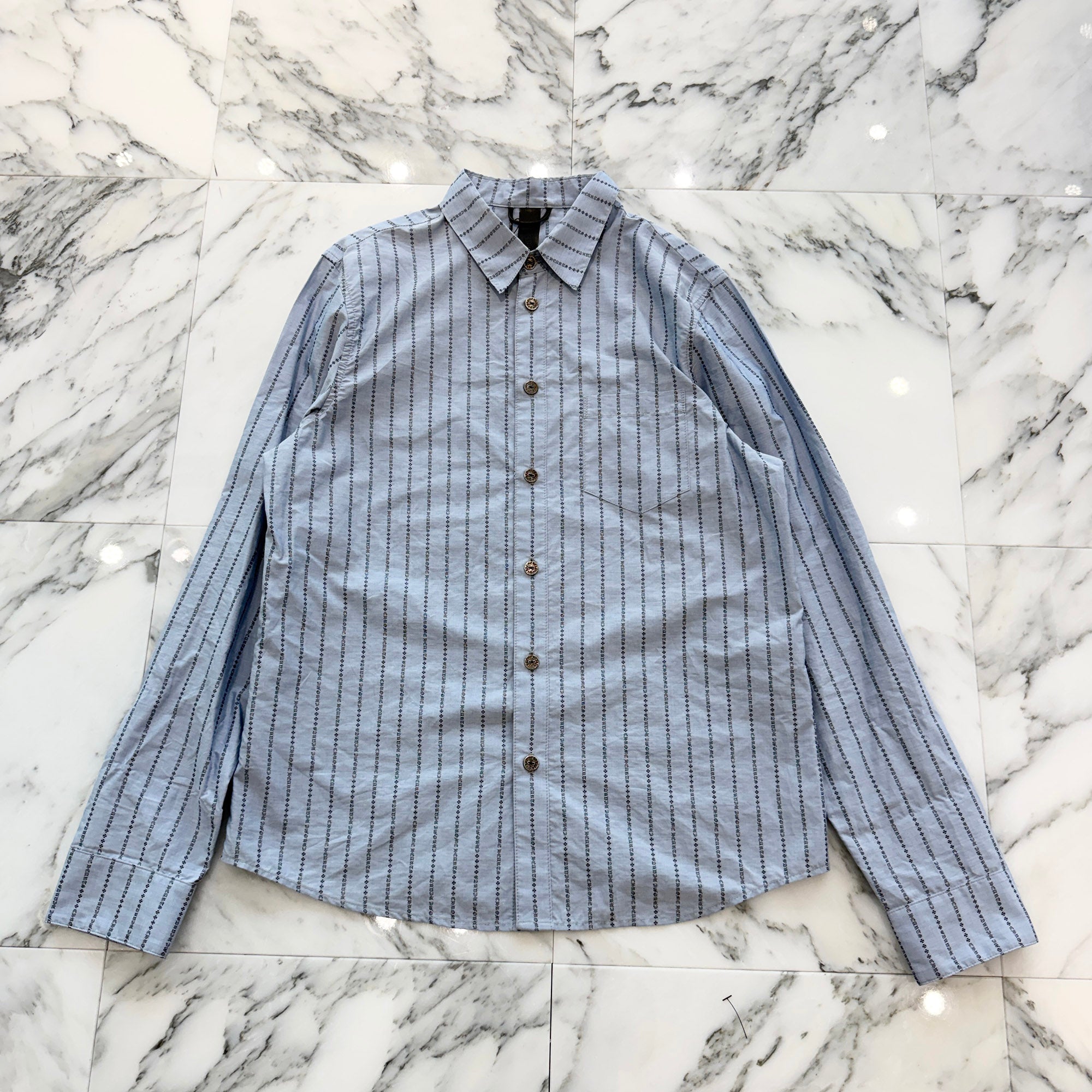CHROME HEARTS Y NOT Logo Stripe Cotton Shirt Size L クロムハーツ ワイノット ロゴストライプ コットンシャツ サイズL
