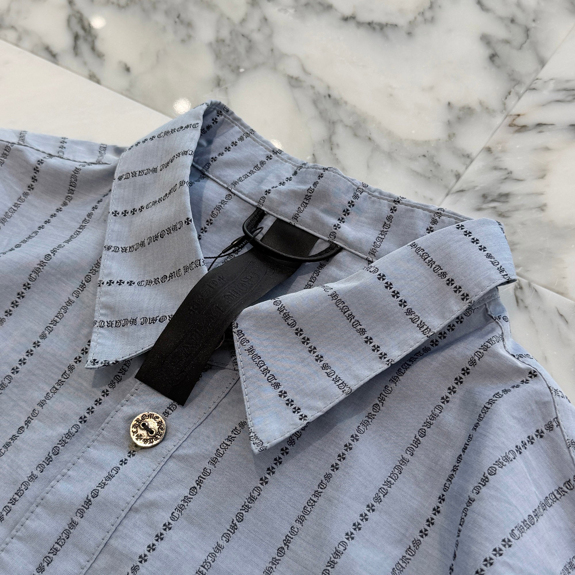 CHROME HEARTS Y NOT Logo Stripe Cotton Shirt Size L クロムハーツ ワイノット ロゴストライプ コットンシャツ サイズL