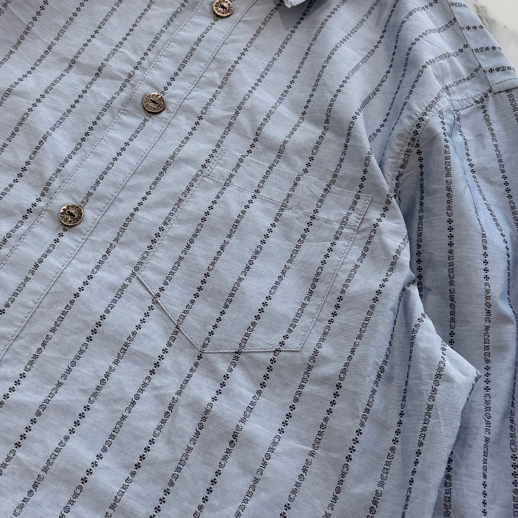 CHROME HEARTS Y NOT Logo Stripe Cotton Shirt Size L クロムハーツ ワイノット ロゴストライプ コットンシャツ サイズL