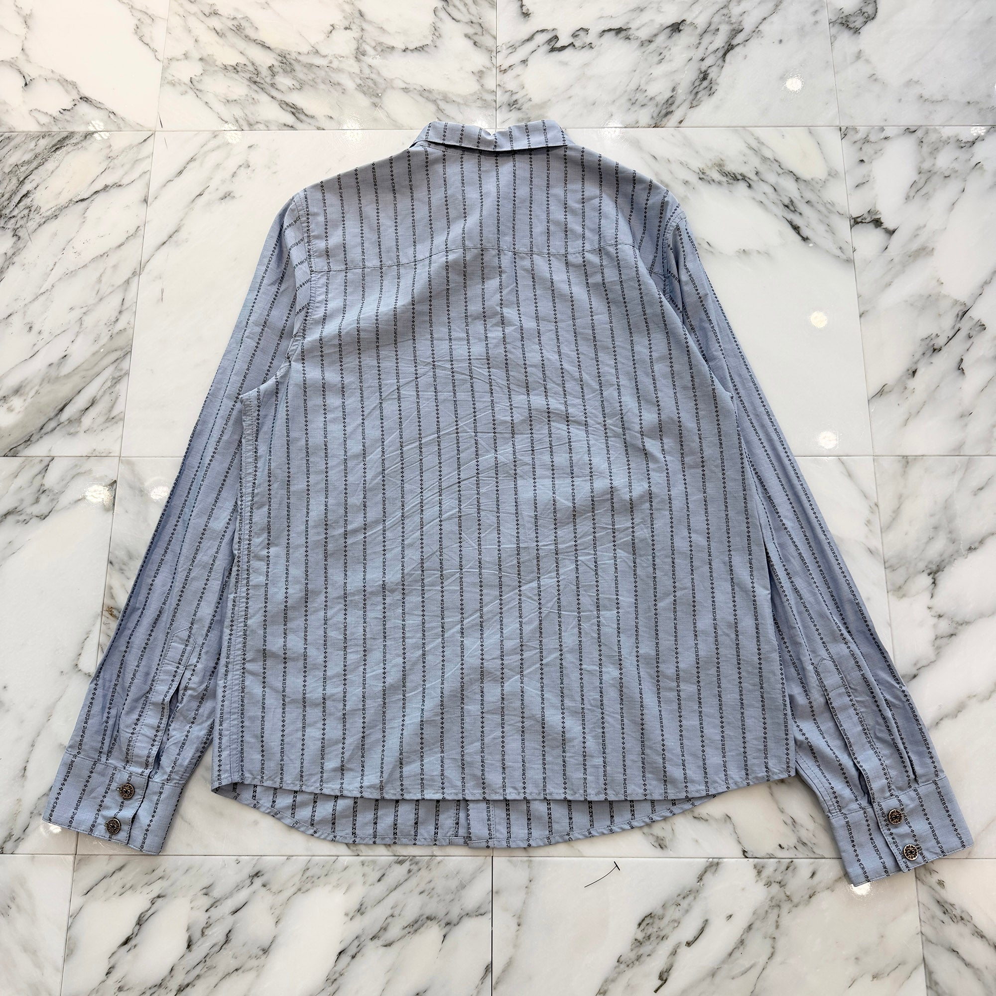 CHROME HEARTS Y NOT Logo Stripe Cotton Shirt Size L クロムハーツ ワイノット ロゴストライプ コットンシャツ サイズL
