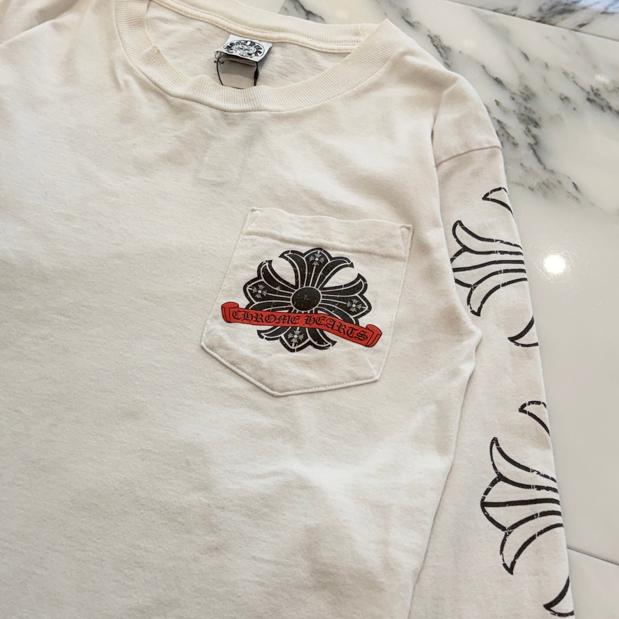 CHROME HEARTS Back Crack Horseshoe Print CH Plus Logo Long Sleeve Tee Size S クロムハーツ バック クラック ホースシュープリント CHプラス ロゴ ロングスリーブ Tシャツ サイズS