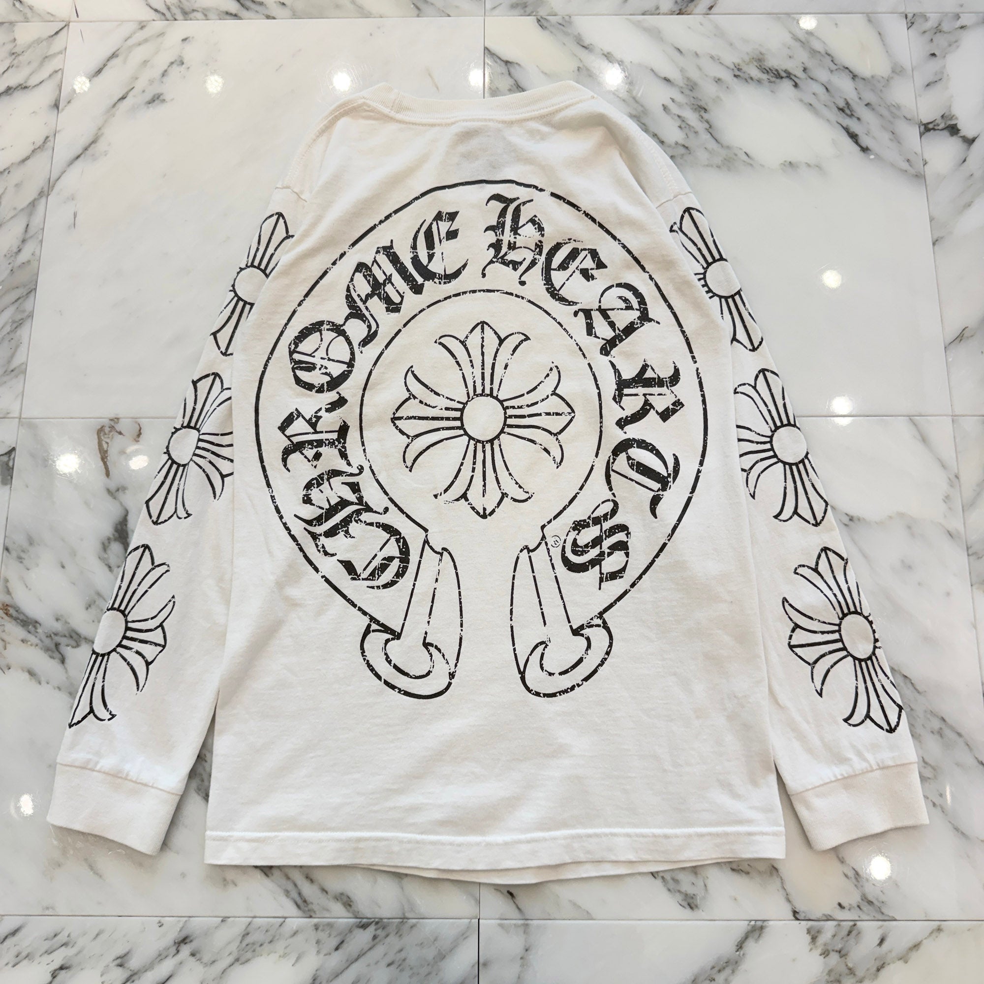 CHROME HEARTS Back Crack Horseshoe Print CH Plus Logo Long Sleeve Tee Size S クロムハーツ バック クラック ホースシュープリント CHプラス ロゴ ロングスリーブ Tシャツ サイズS