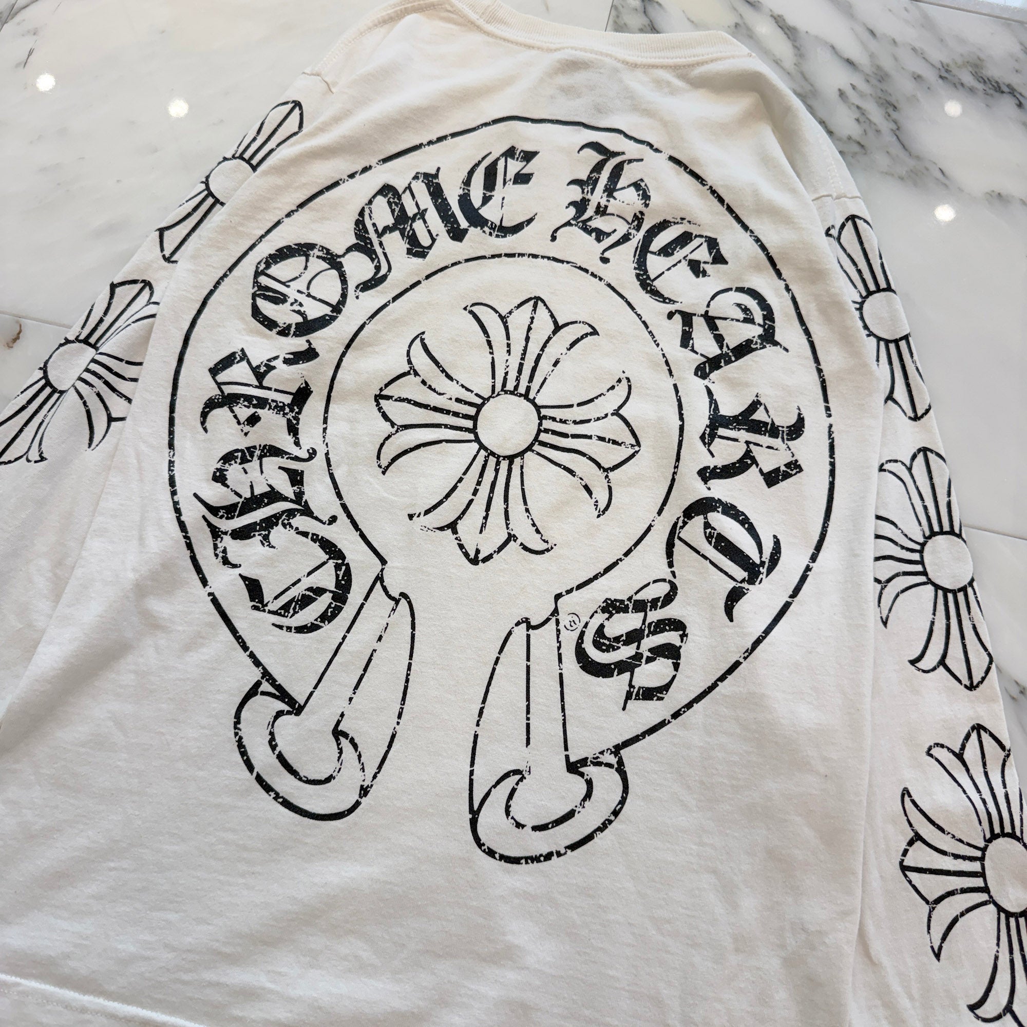 CHROME HEARTS Back Crack Horseshoe Print CH Plus Logo Long Sleeve Tee Size S クロムハーツ バック クラック ホースシュープリント CHプラス ロゴ ロングスリーブ Tシャツ サイズS