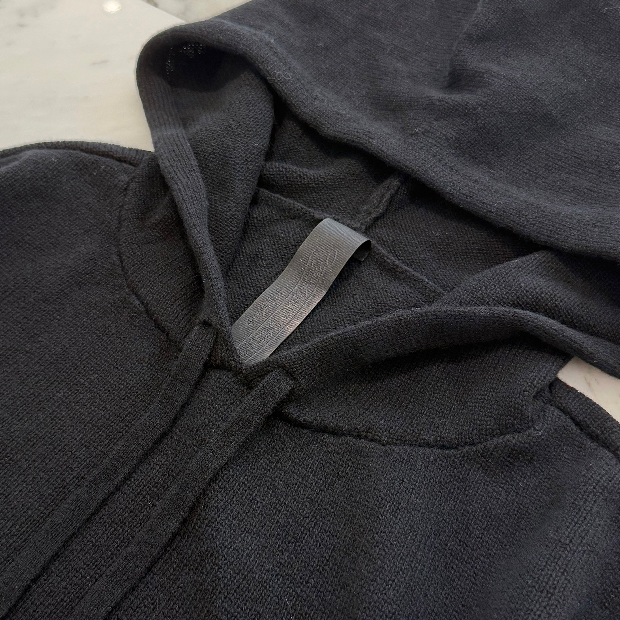 CHROME HEARTS Y NOT Leather Cross Patch Cashmere Knit Pullover Hoodie Size L クロムハーツ ワイノット レザークロスパッチ カシミヤニット プルオーバーフーディ サイズL