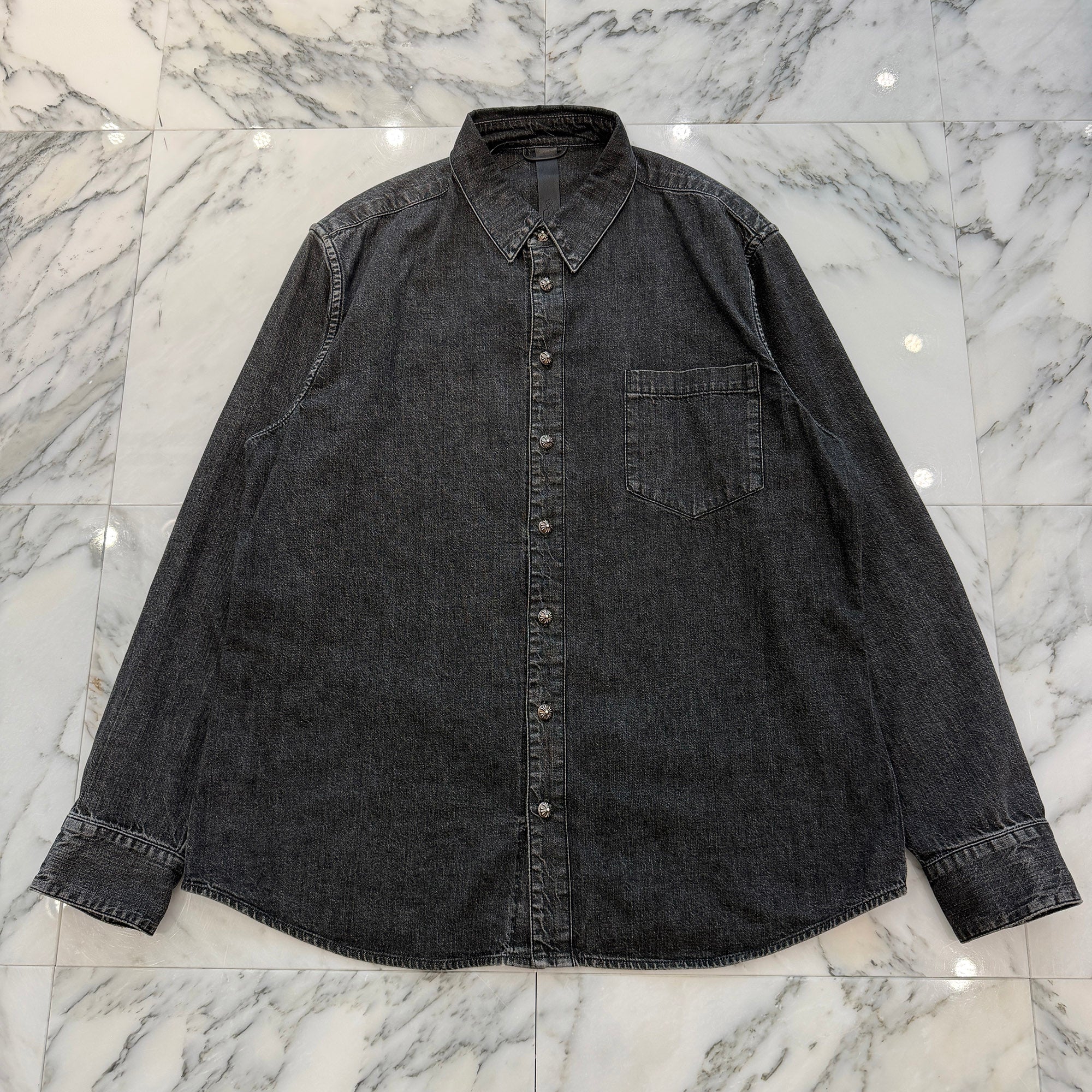 CHROME HEARTS Y NOT Leather Cross Patch Denim Shirts Size XL クロムハーツ ワイノット レザークロスパッチ デニムシャツ サイズXL