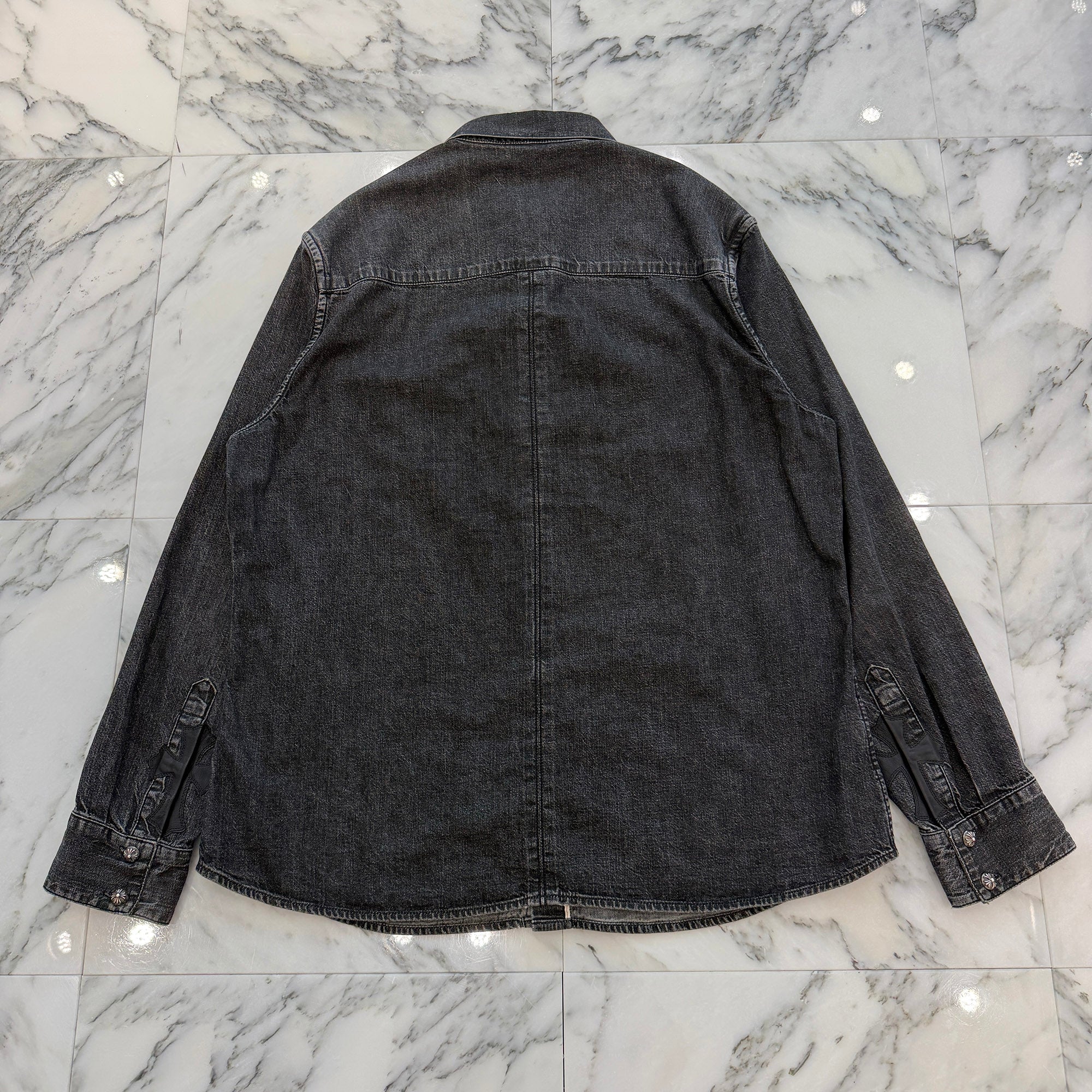 CHROME HEARTS Y NOT Leather Cross Patch Denim Shirts Size XL クロムハーツ ワイノット レザークロスパッチ デニムシャツ サイズXL