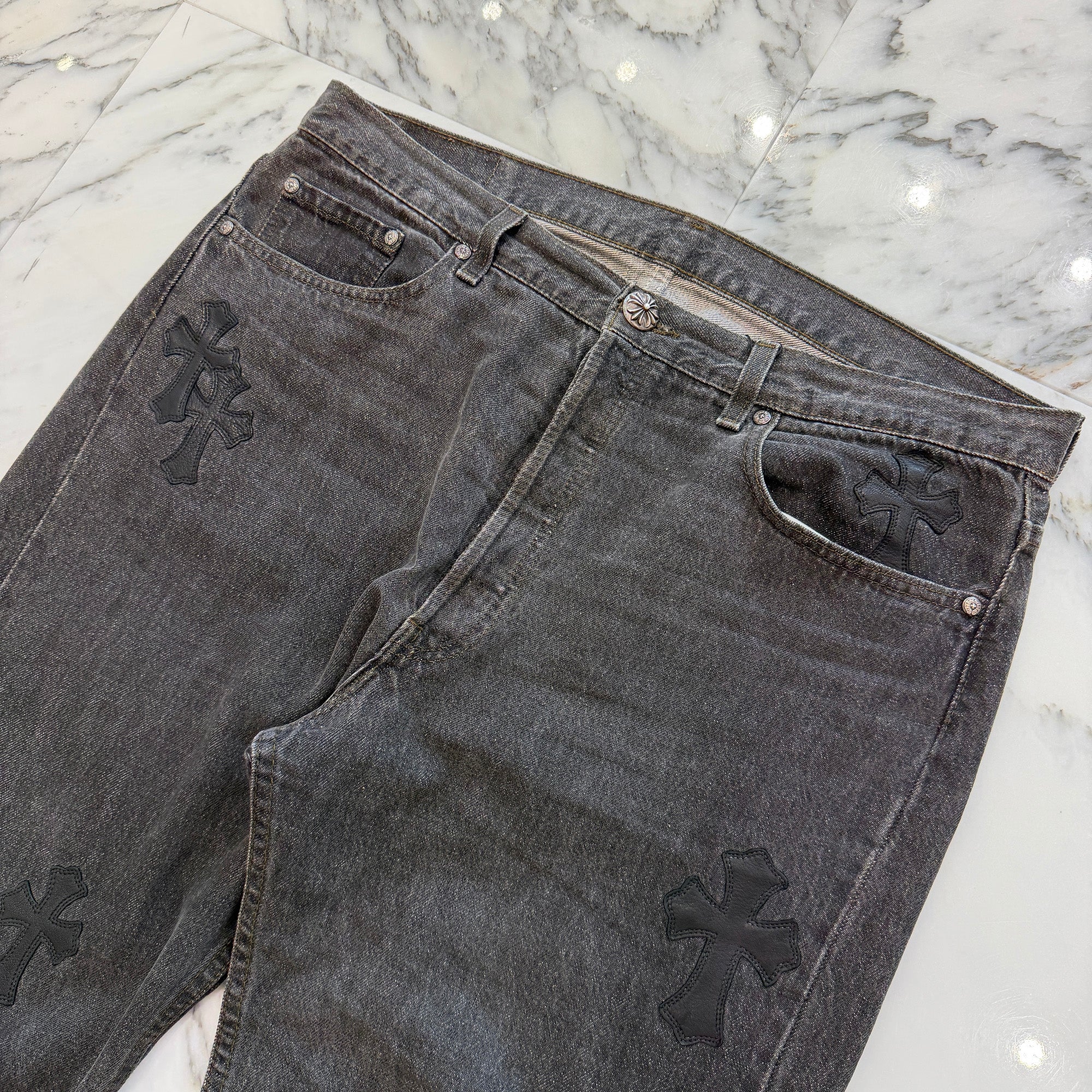 CHROME HEARTS × Levi's 501 VNTG Leather Cross Patch Denim Pants Size 34 クロムハーツ × リーバイス 501 ヴィンテージ レザークロスパッチ デニムパンツ サイズ34