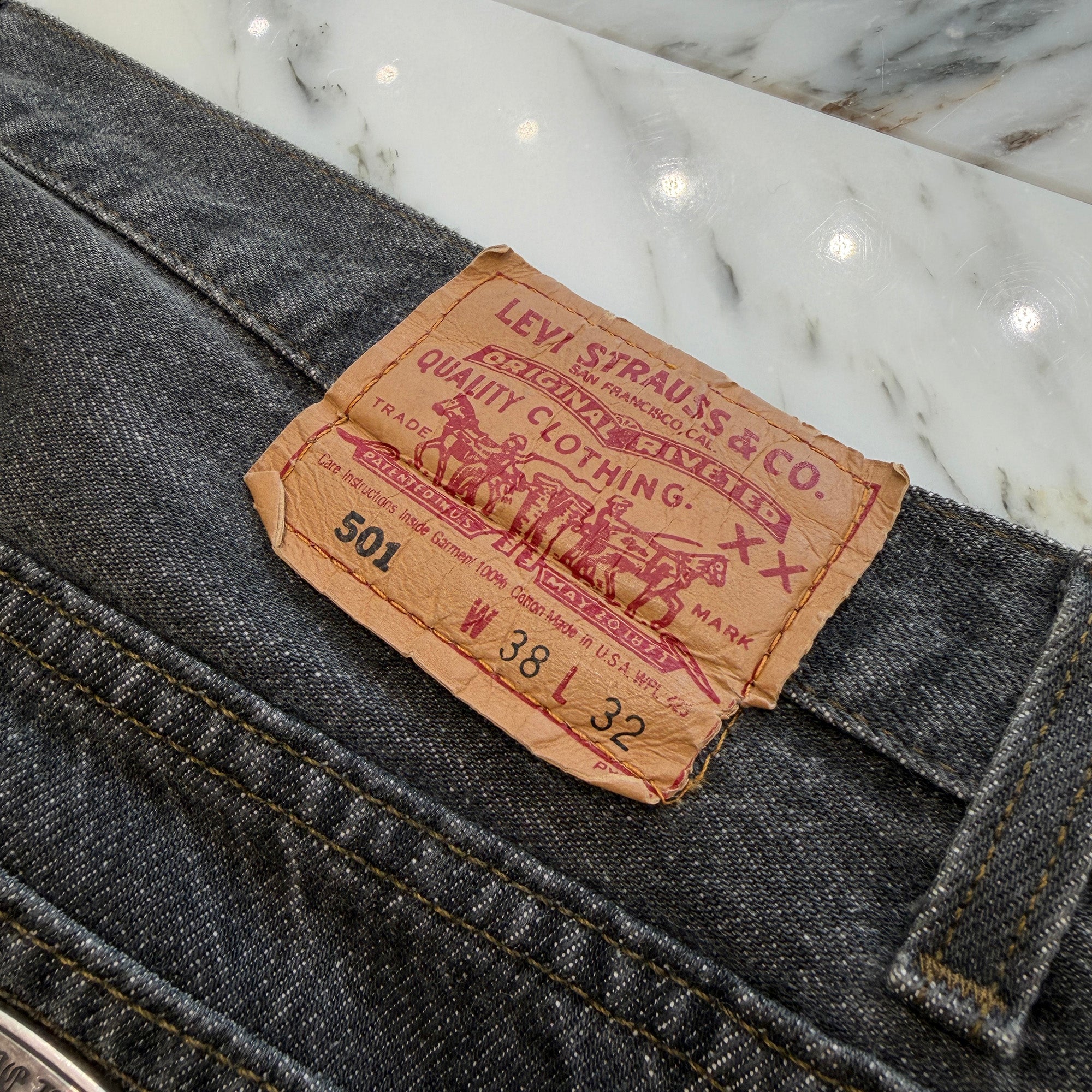 CHROME HEARTS × Levi's 501 VNTG Leather Cross Patch Denim Pants Size 34 クロムハーツ × リーバイス 501 ヴィンテージ レザークロスパッチ デニムパンツ サイズ34
