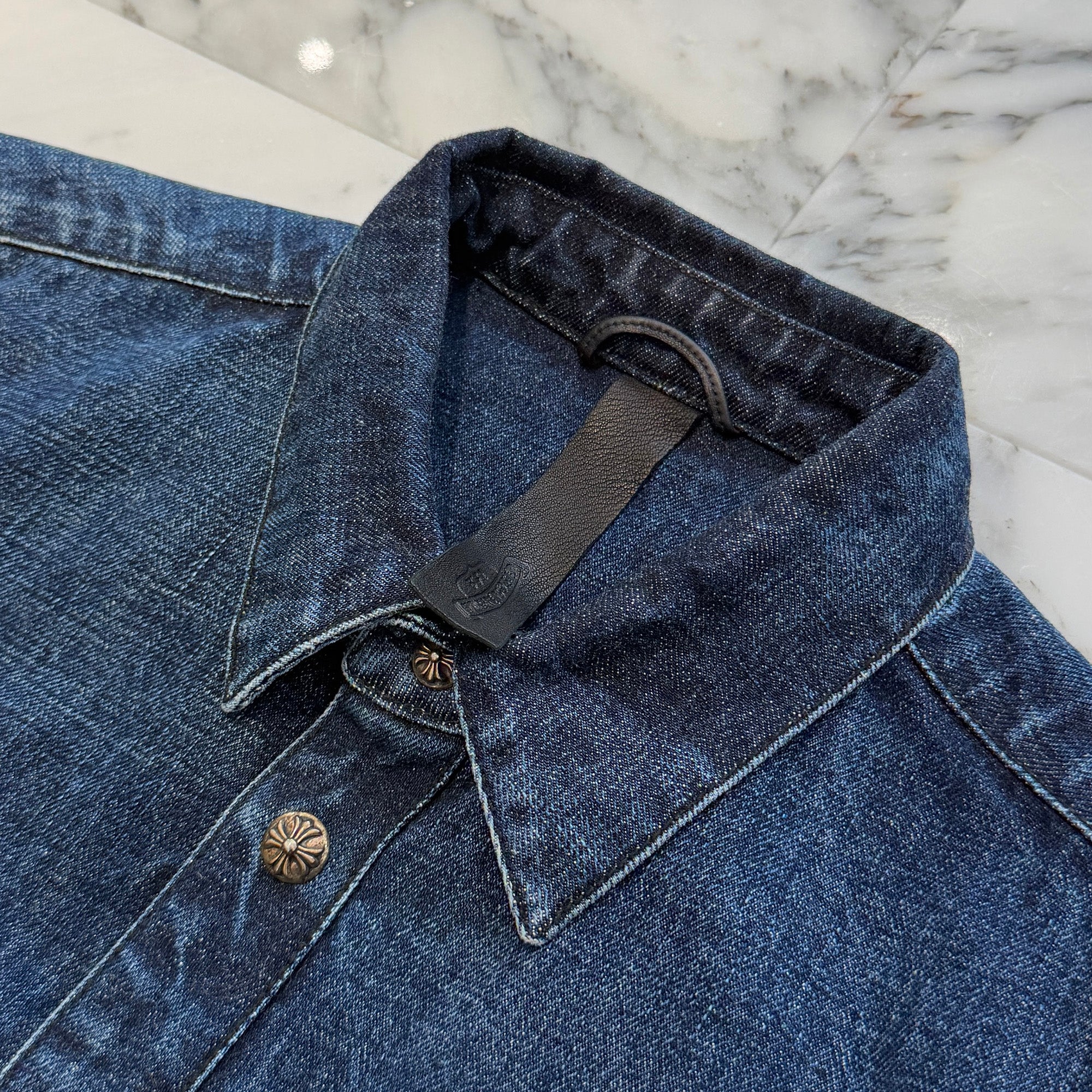CHROME HEARTS YNOT Denim Cross Patch Shirt Jacket Size L クロムハーツ ワイノット デニムクロスパッチ シャツジャケット サイズL