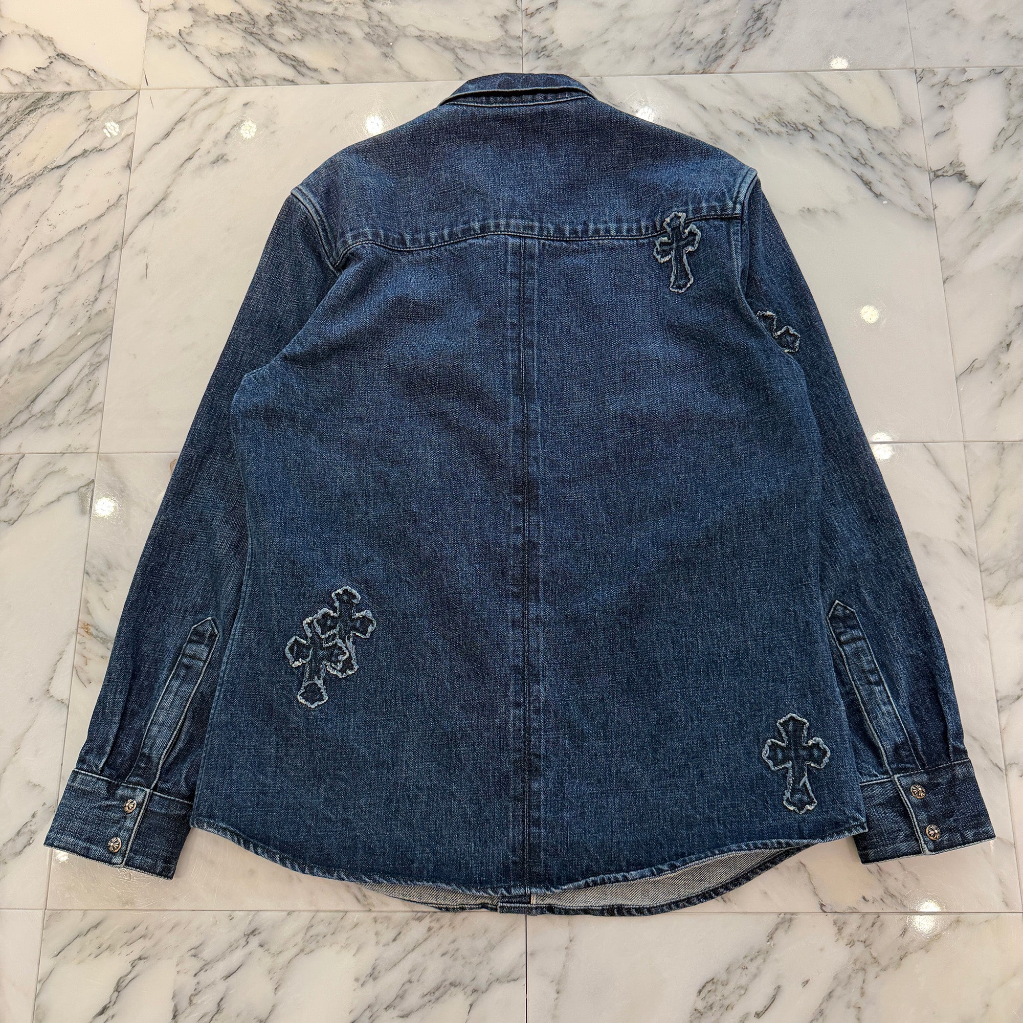 CHROME HEARTS YNOT Denim Cross Patch Shirt Jacket Size L クロムハーツ ワイノット デニムクロスパッチ シャツジャケット サイズL
