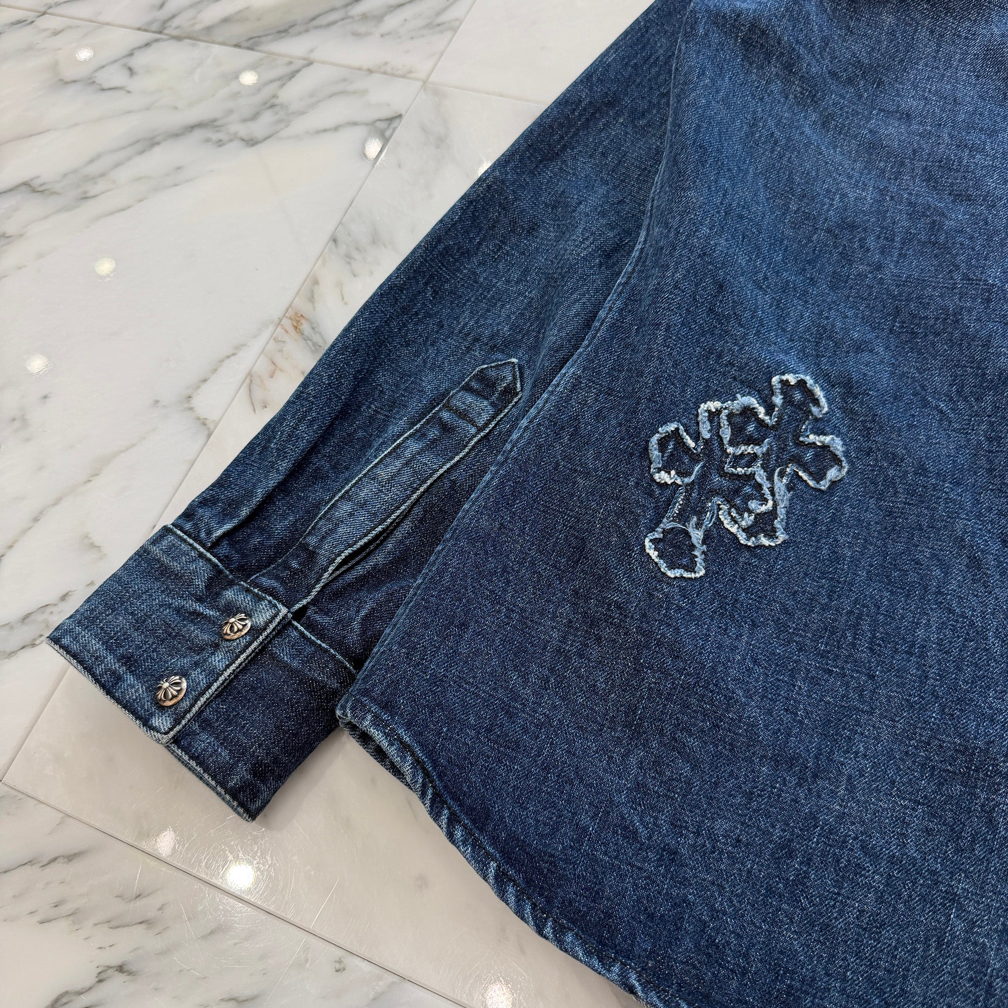 CHROME HEARTS YNOT Denim Cross Patch Shirt Jacket Size L クロムハーツ ワイノット デニムクロスパッチ シャツジャケット サイズL