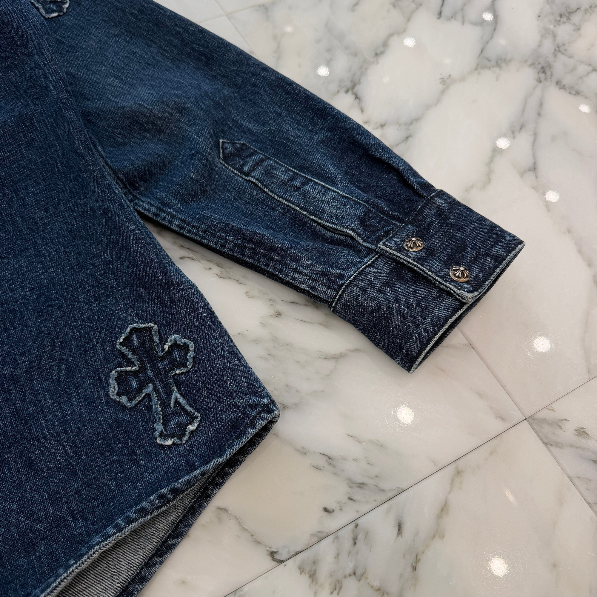 CHROME HEARTS YNOT Denim Cross Patch Shirt Jacket Size L クロムハーツ ワイノット デニムクロスパッチ シャツジャケット サイズL
