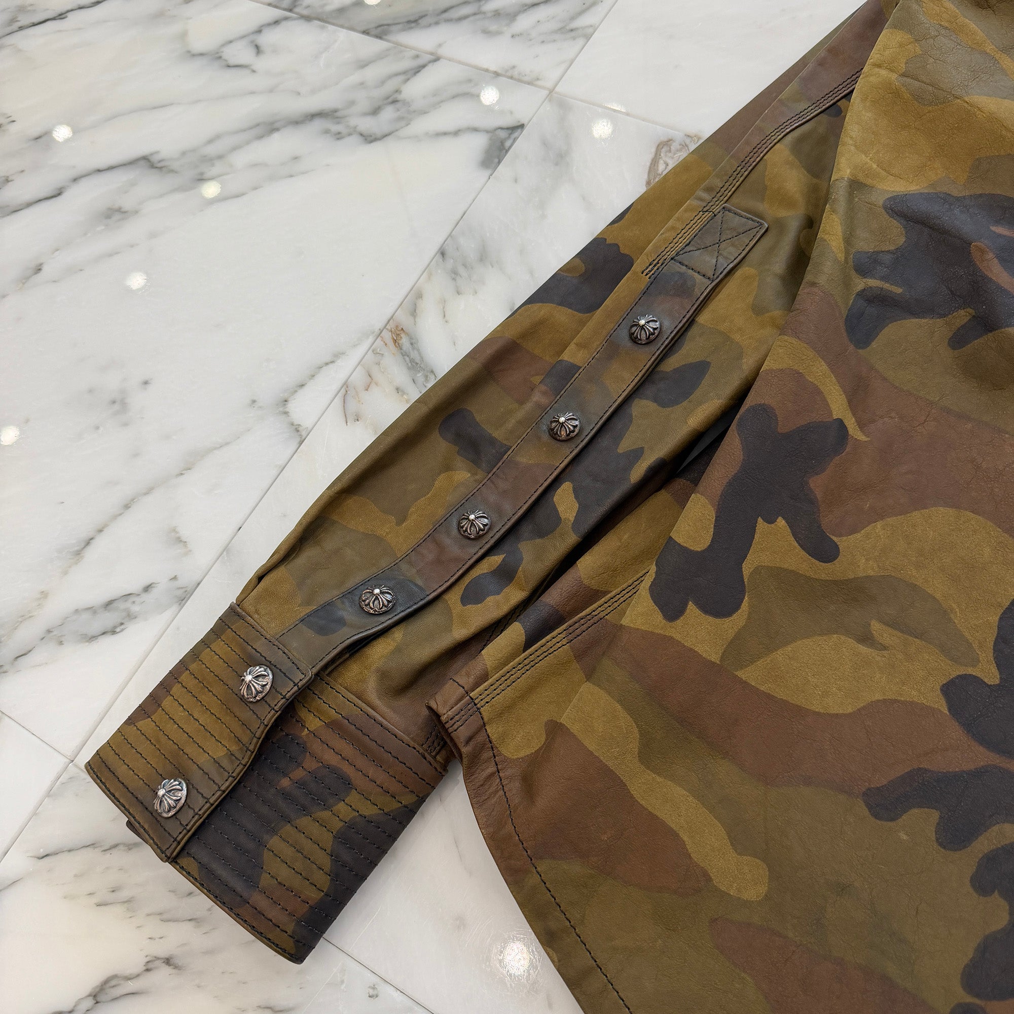 CHROME HEARTS BS Flare Patch Camouflage Leather Army Shirt Jacket Size M クロムハーツ BSフレアパッチ カモフラージュレザー アーミーシャツジャケット サイズM