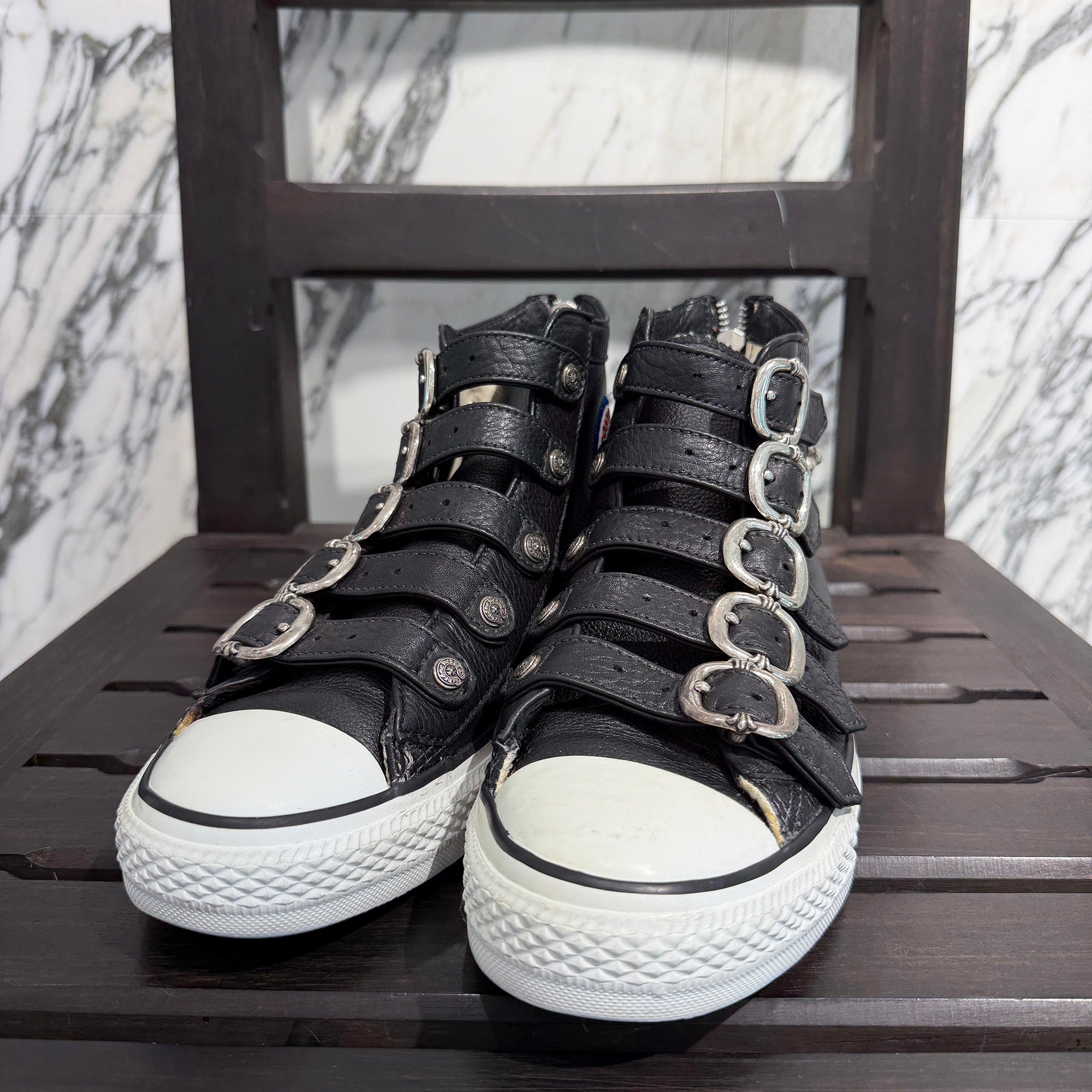 CHROME HEARTS × CONVERSE Gunslinger Belt Leather High Cut Sneakers Size 6 1/2(約25.0cm前後) クロムハーツ × コンバース ガンスリンガーベルト レザーハイカット スニーカー サイズ6 1/2(約25.0cm前後)