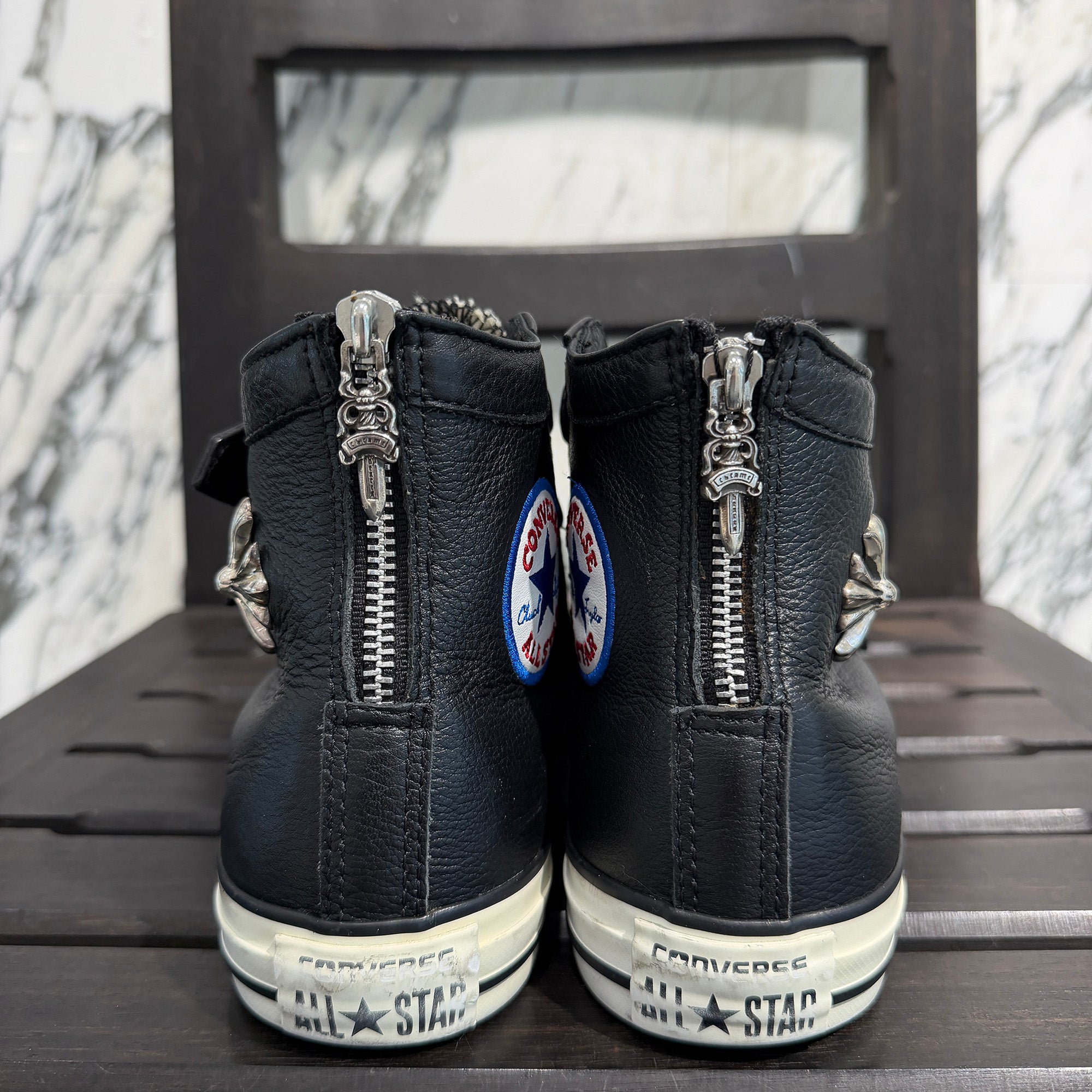 CHROME HEARTS × CONVERSE Gunslinger Belt Leather High Cut Sneakers Size 6 1/2(約25.0cm前後) クロムハーツ × コンバース ガンスリンガーベルト レザーハイカット スニーカー サイズ6 1/2(約25.0cm前後)