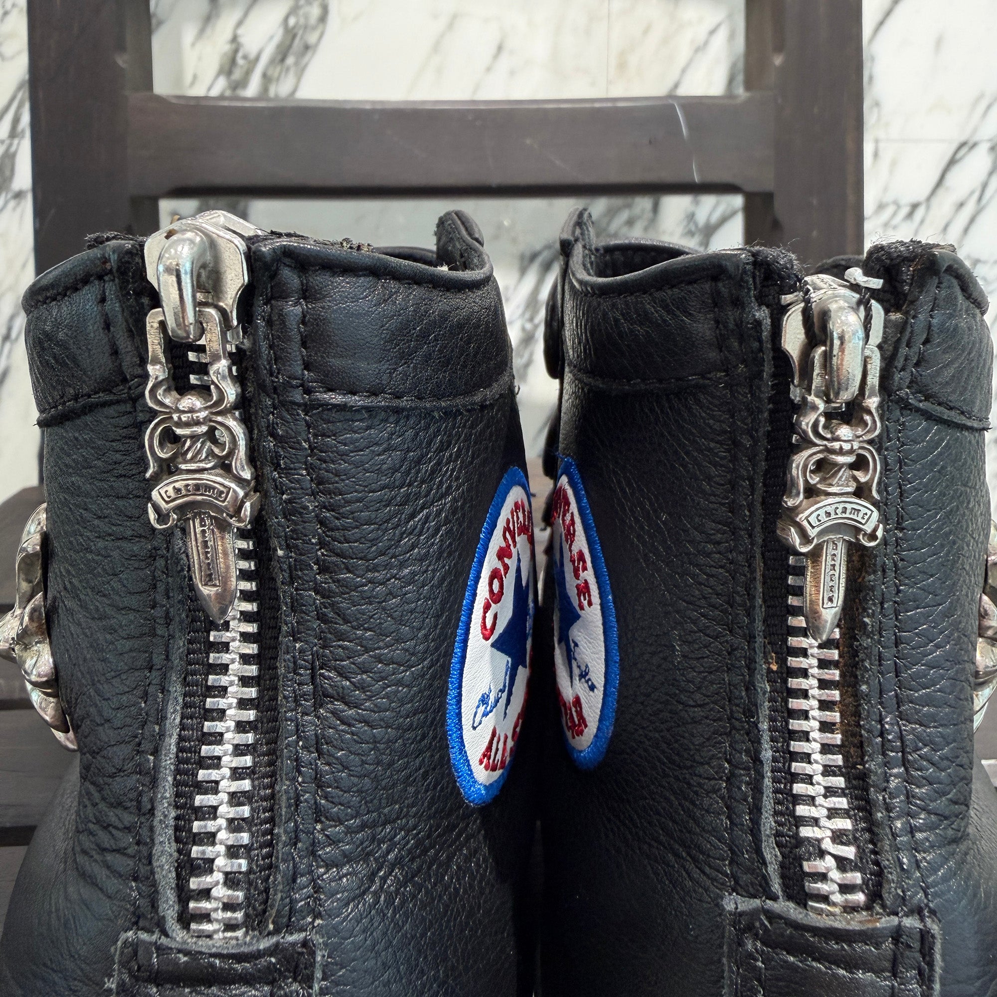 CHROME HEARTS × CONVERSE Gunslinger Belt Leather High Cut Sneakers Size 6 1/2(約25.0cm前後) クロムハーツ × コンバース ガンスリンガーベルト レザーハイカット スニーカー サイズ6 1/2(約25.0cm前後)