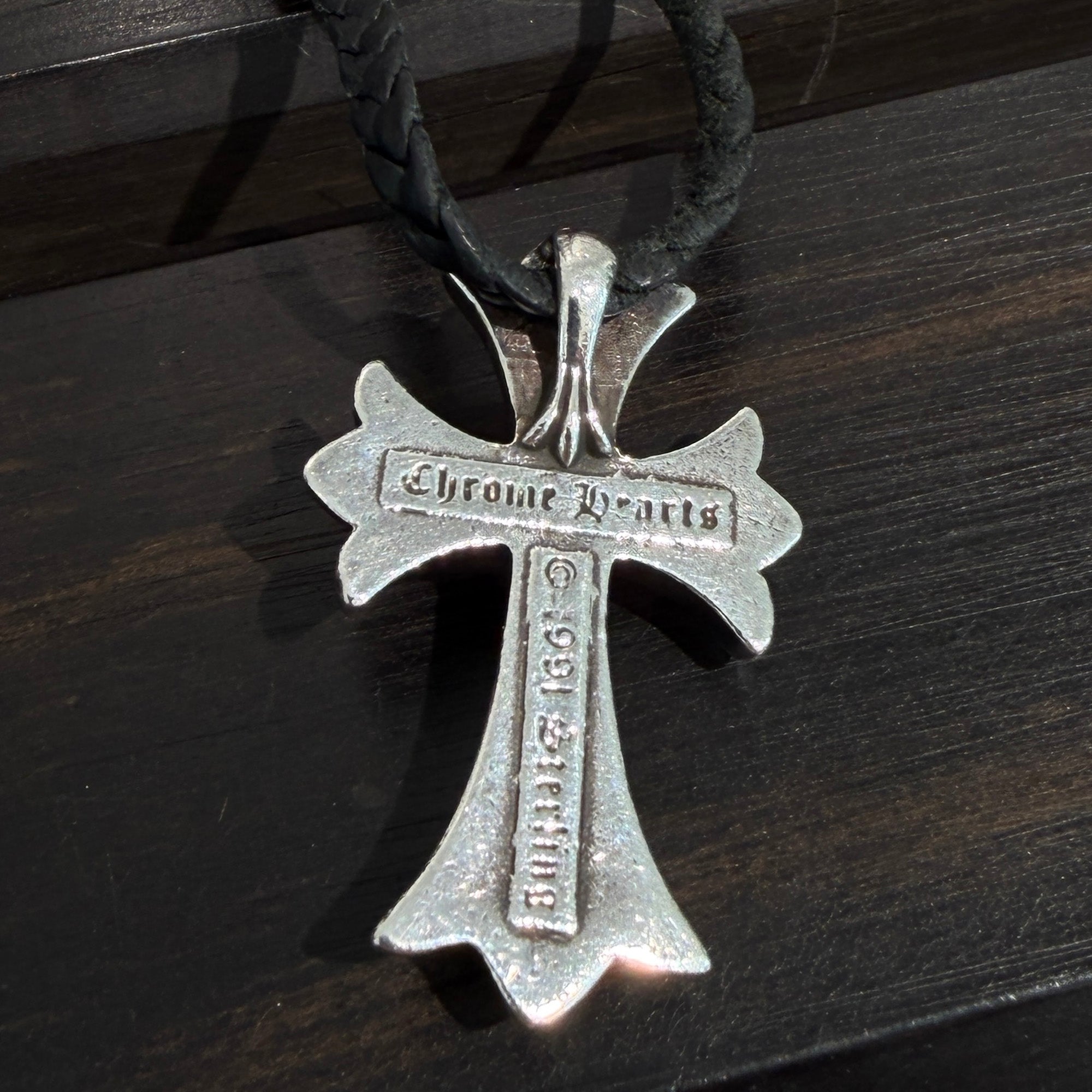 CHROME HEARTS Small CH Cross Leather Braid Necklace クロムハーツ