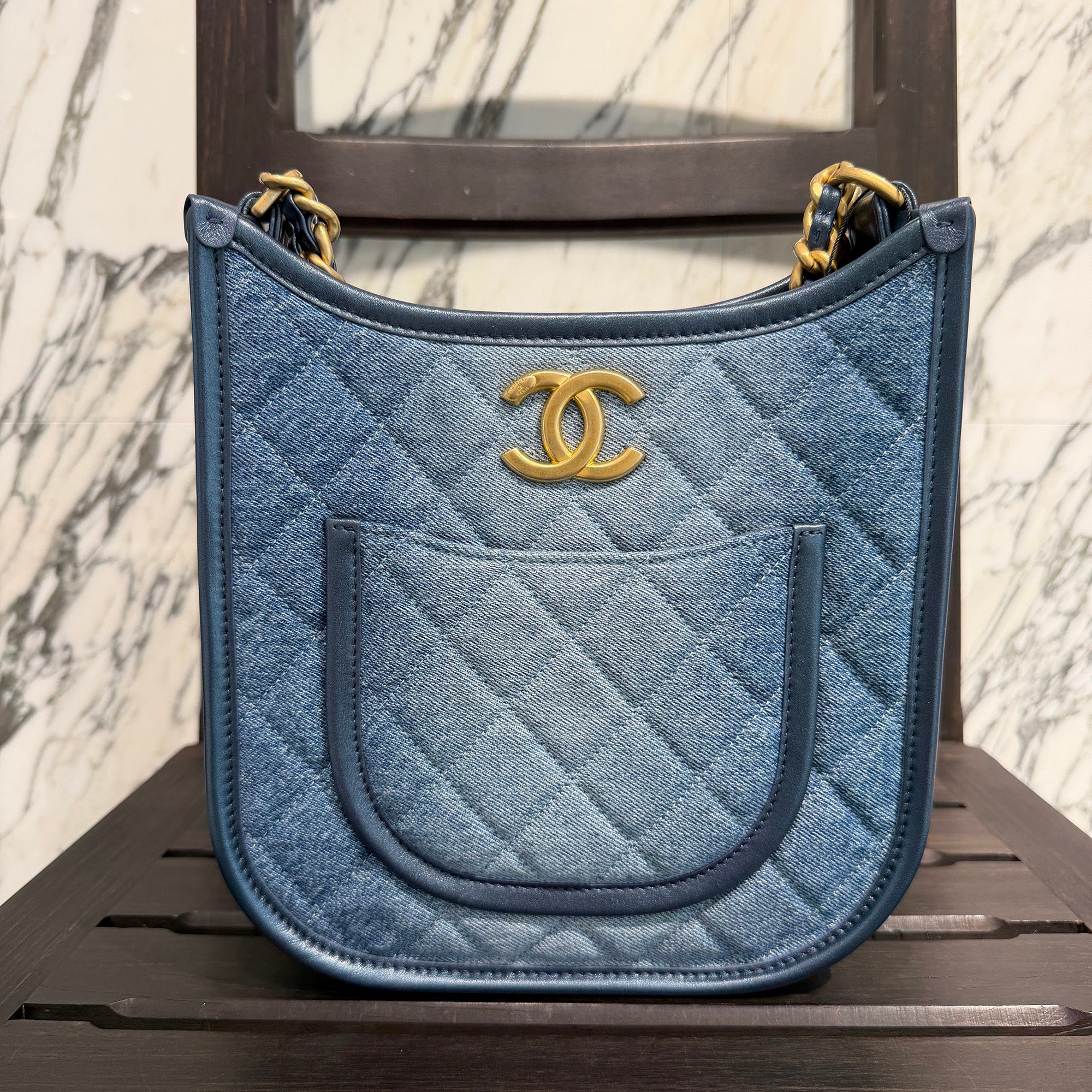 CHANEL 2024SS Denim Matelassé Hobo Chain Shoulder Bag AS4532 シャネル デニムマトラッセ ホーボー チェーンショルダーバッグ