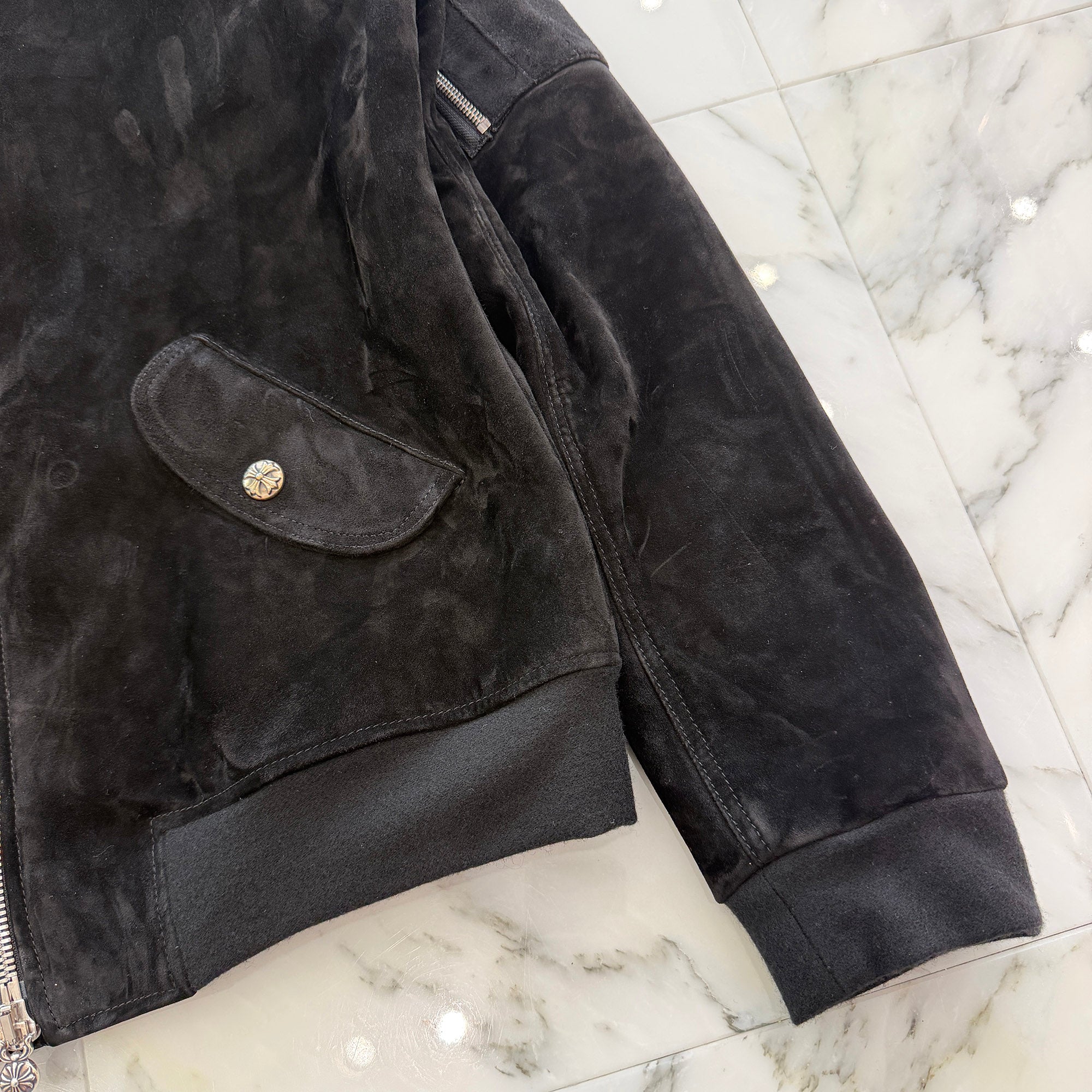 CHROME HEARTS Suede Leather MA-1 Bomber Jacket Size L クロムハーツ スエードレザーMA-1 ボンバージャケット サイズL