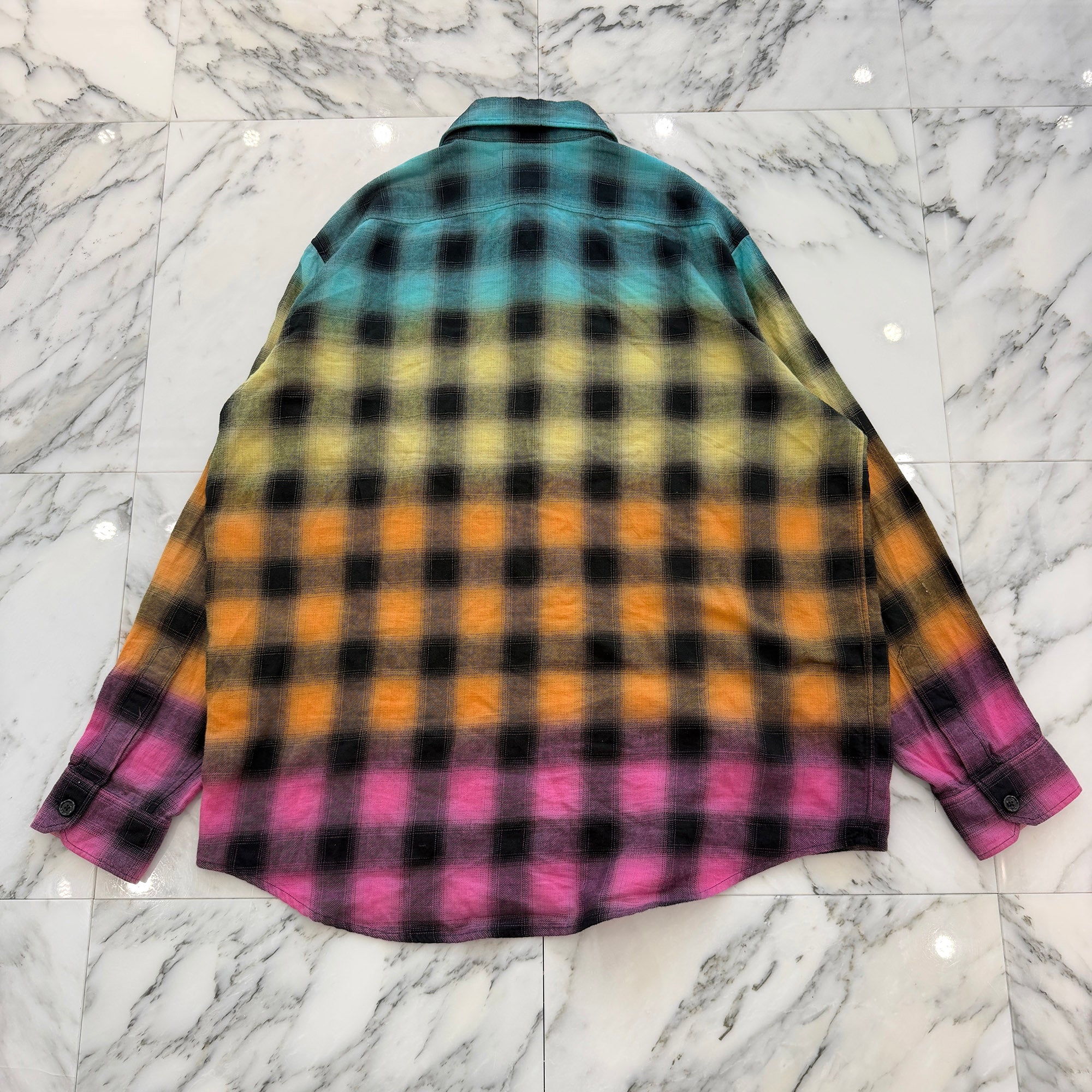 CELINE 2023SS Gradient Rainbow Check Loose Fit Shirt 2C574952T Size 39 セリーヌ グラデーション レインボー チェック ルーズシャツ サイズ39