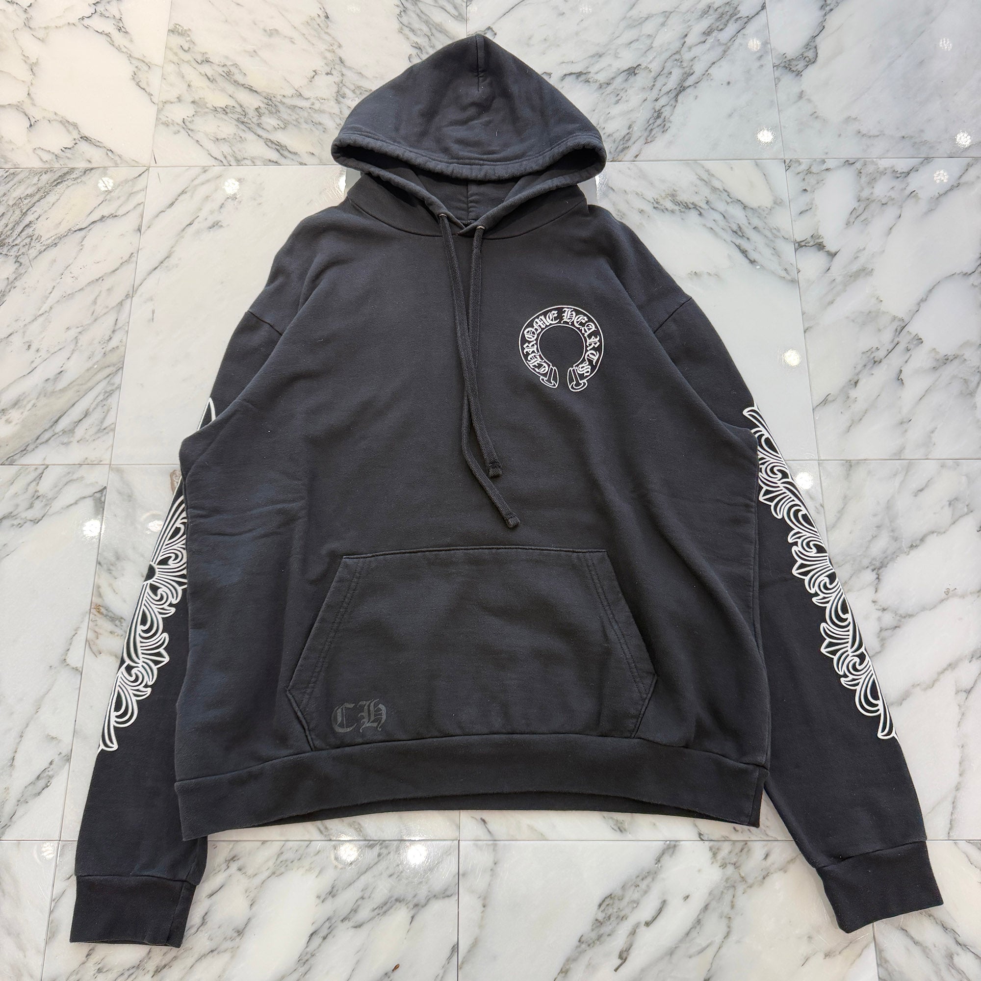 CHROME HEARTS Floral Cross Horseshoe Pullover Hoodie Size L クロムハーツ フローラルクロス ホースシュー プルオーバーフーディ サイズL
