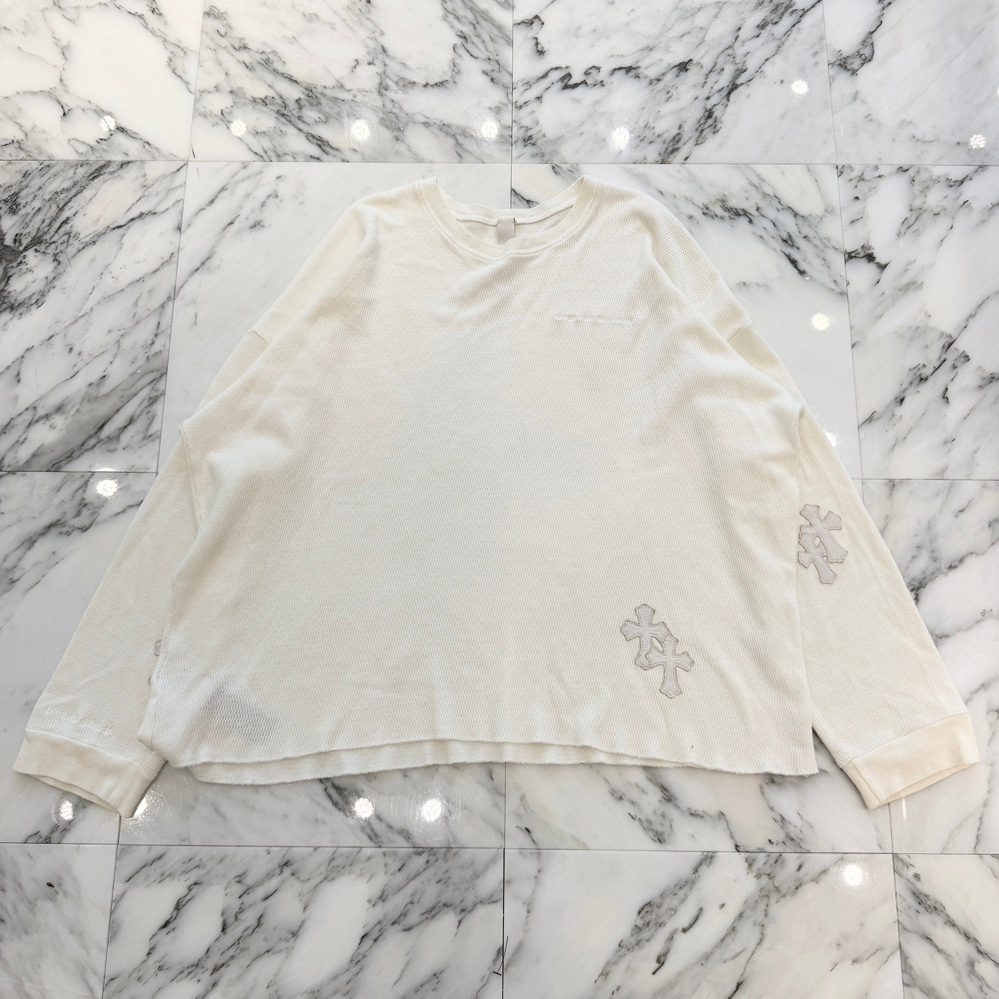 CHROME HEARTS Y NOT Multi Leather Patch Thermal Long Sleeve Tee Size XL クロムハーツ ワイノット マルチレザーパッチ サーマルロングスリーブTシャツ サイズXL