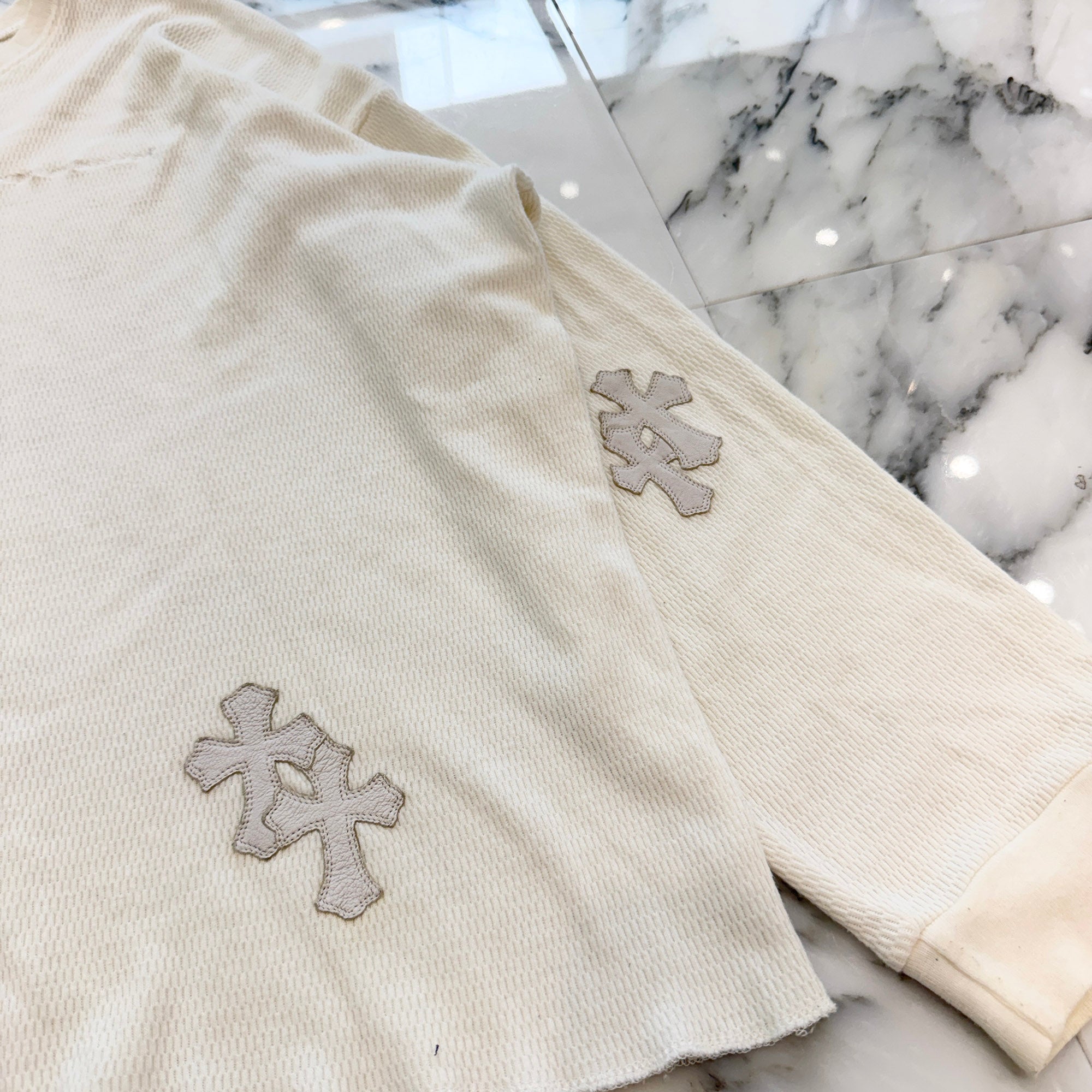 CHROME HEARTS Y NOT Multi Leather Patch Thermal Long Sleeve Tee Size XL クロムハーツ ワイノット マルチレザーパッチ サーマルロングスリーブTシャツ サイズXL