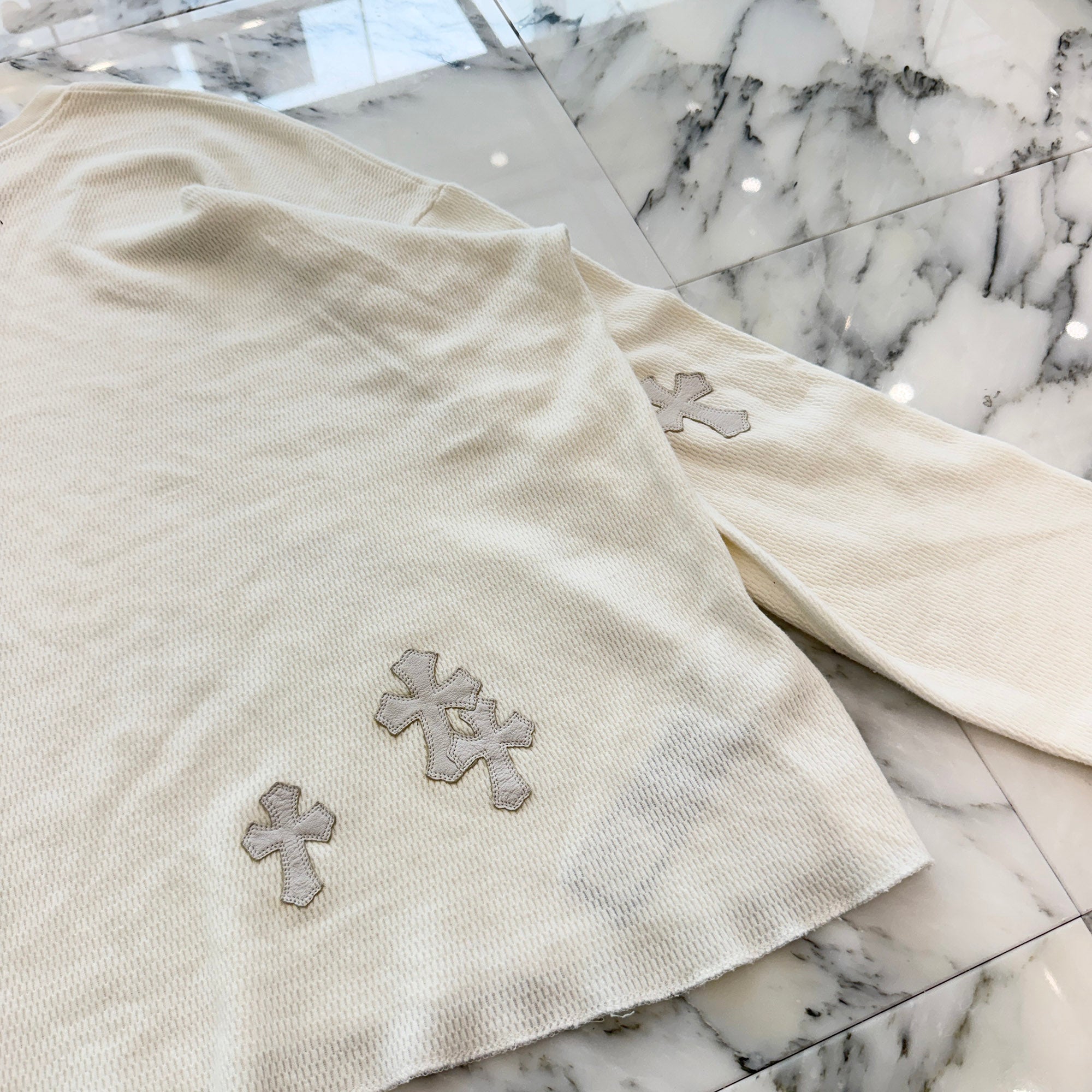 CHROME HEARTS Y NOT Multi Leather Patch Thermal Long Sleeve Tee Size XL クロムハーツ ワイノット マルチレザーパッチ サーマルロングスリーブTシャツ サイズXL
