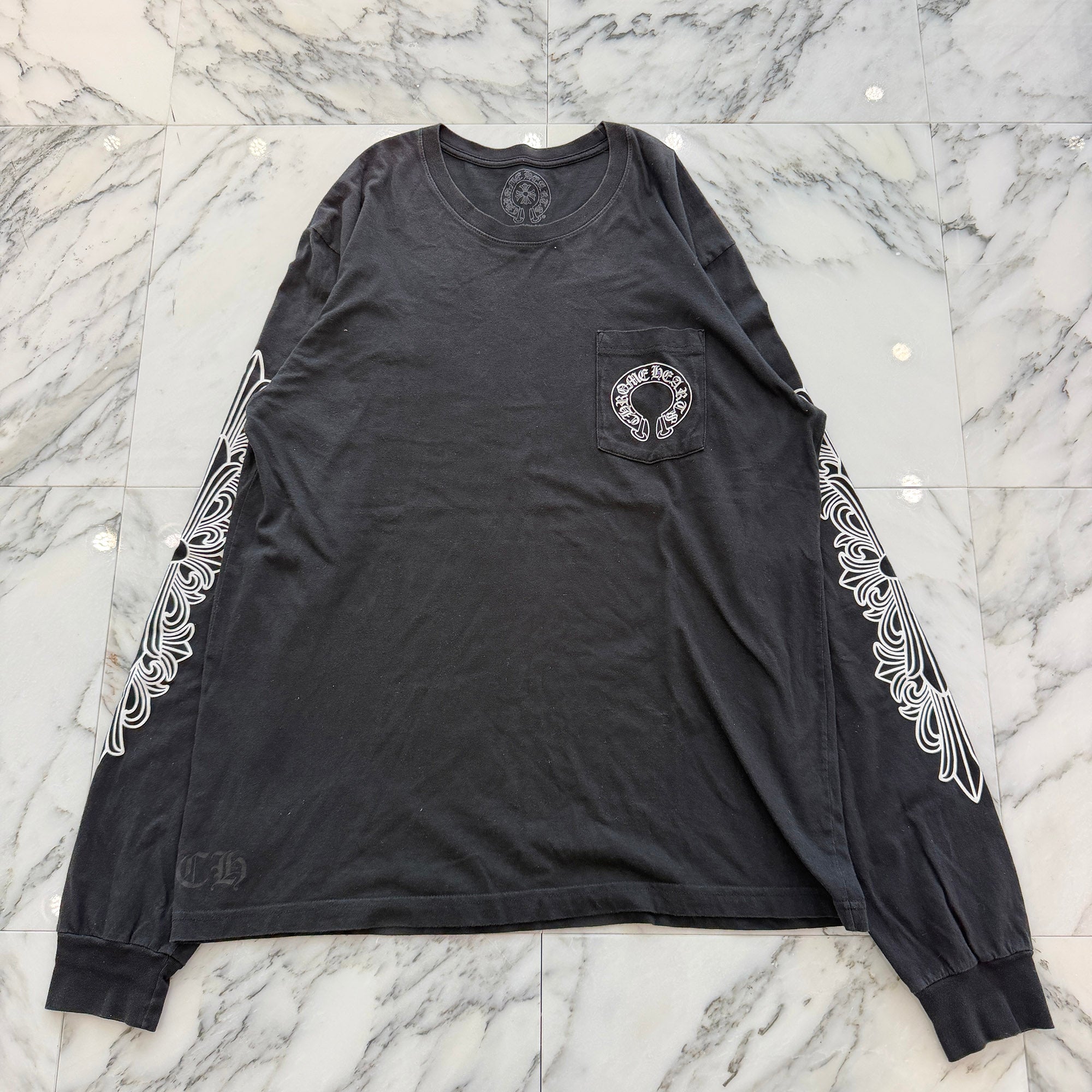 CHROME HEARTS Floral Cross Horseshoe Long Sleeve Tee Size XL クロムハーツ フローラルクロス ホースシュー ロングスリーブ Tシャツ サイズXL