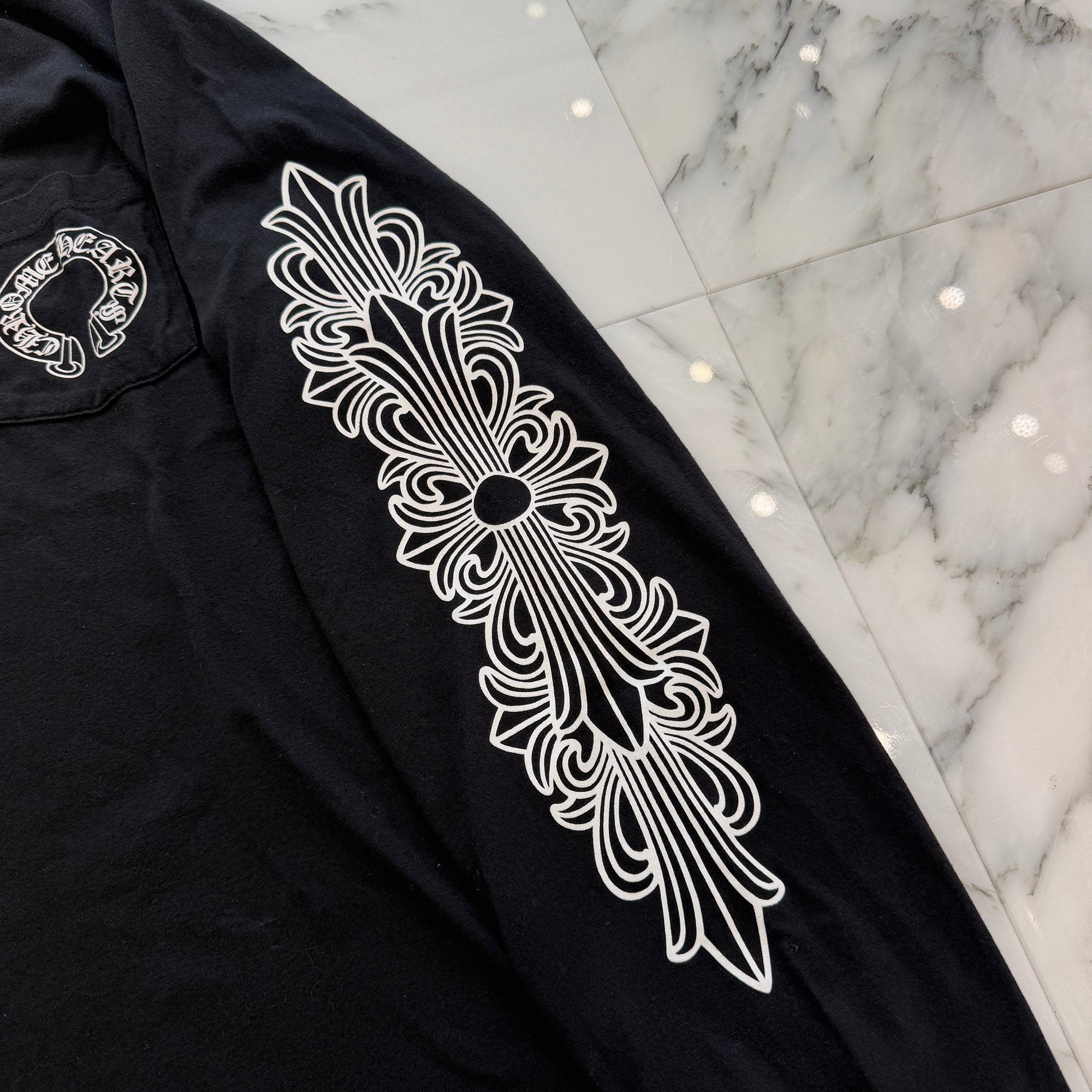 CHROME HEARTS Floral Cross Horseshoe Long Sleeve Tee Size XL クロムハーツ フローラルクロス ホースシュー ロングスリーブ Tシャツ サイズXL