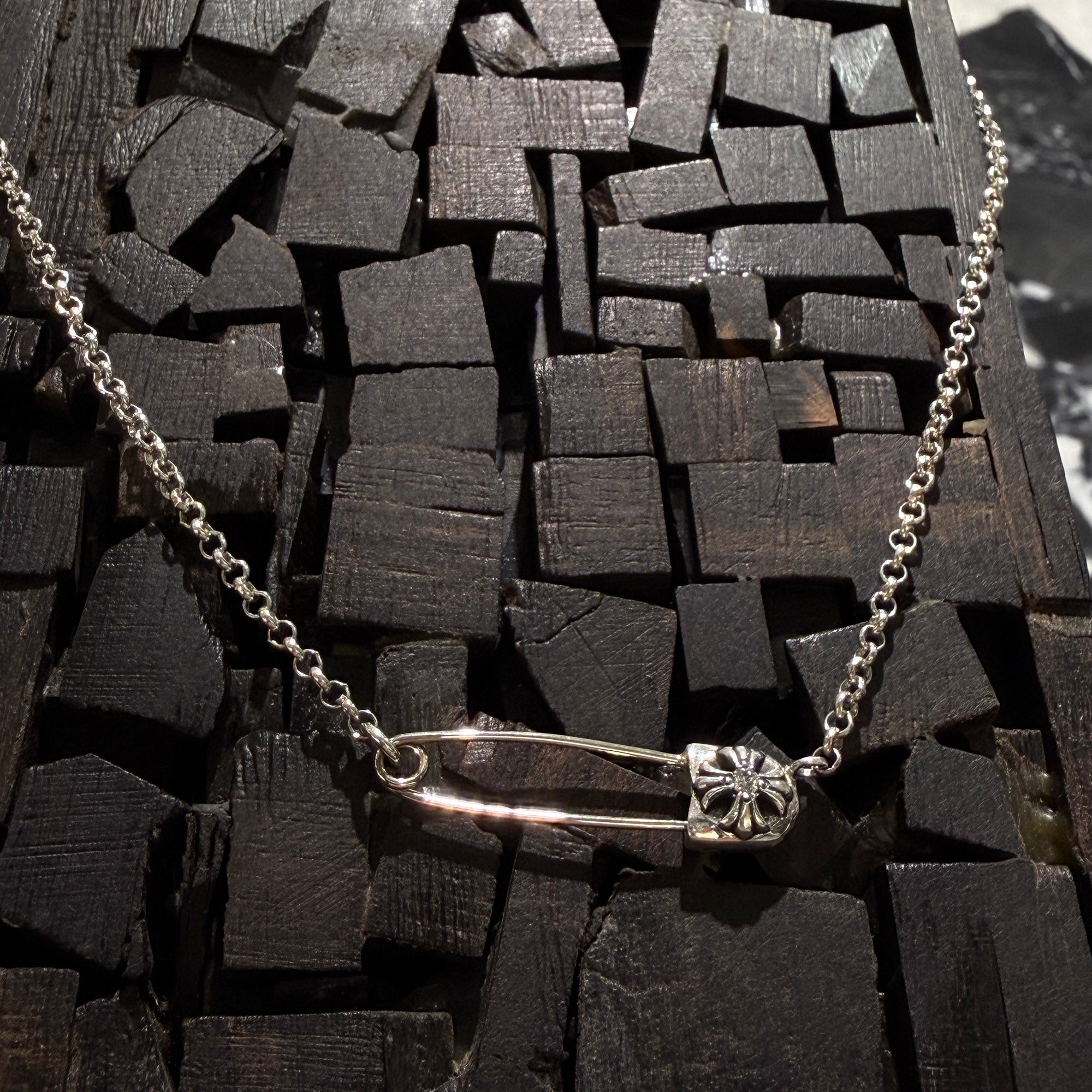 CHROME HEARTS Safety Pin 1 Diamond Roll Chain Necklace Size 16Inch クロムハーツ セーフティピン 1ダイヤモンド ロールチェーン ネックレス 16インチ