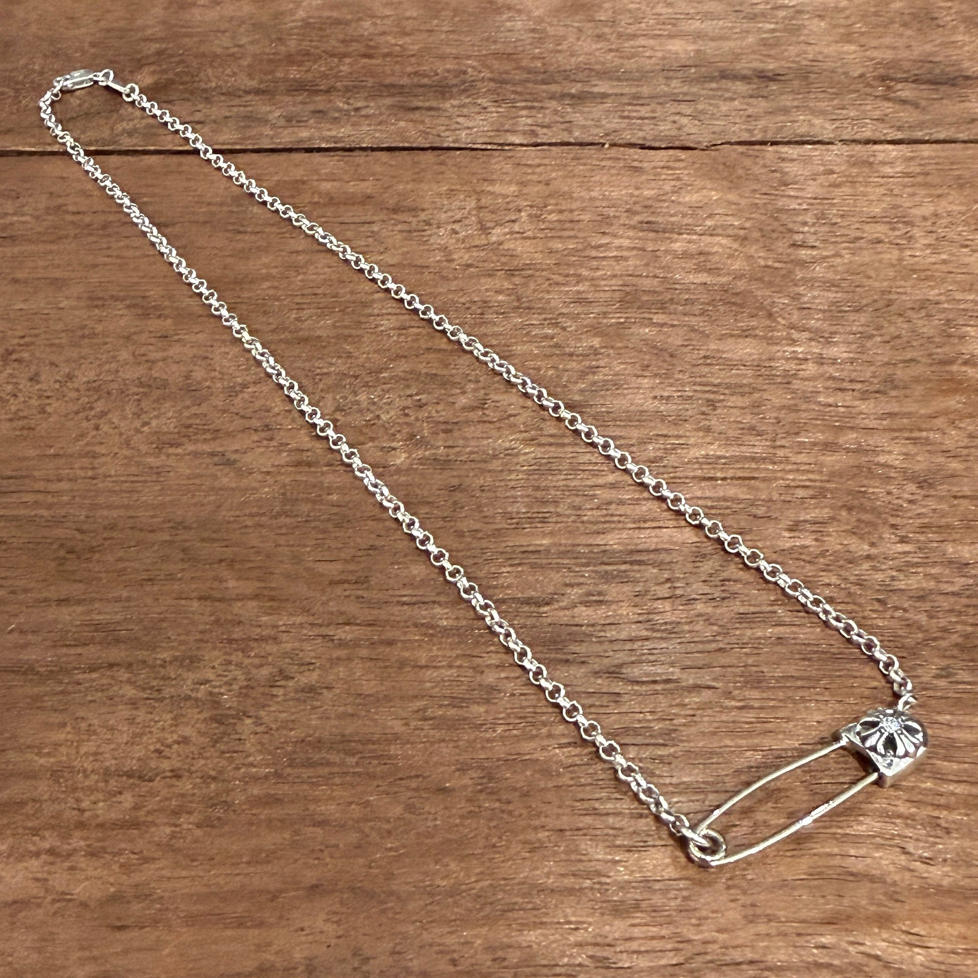 CHROME HEARTS Safety Pin 1 Diamond Roll Chain Necklace Size 16Inch クロムハーツ セーフティピン 1ダイヤモンド ロールチェーン ネックレス 16インチ