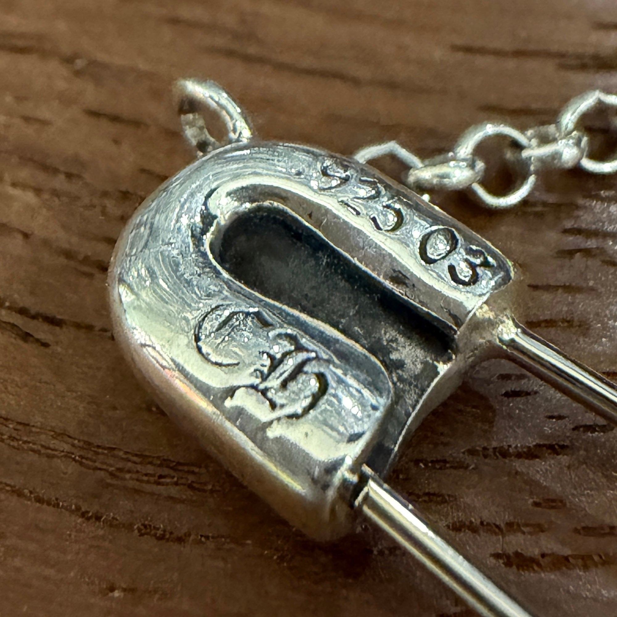 CHROME HEARTS Safety Pin 1 Diamond Roll Chain Necklace Size 16Inch クロムハーツ セーフティピン 1ダイヤモンド ロールチェーン ネックレス 16インチ