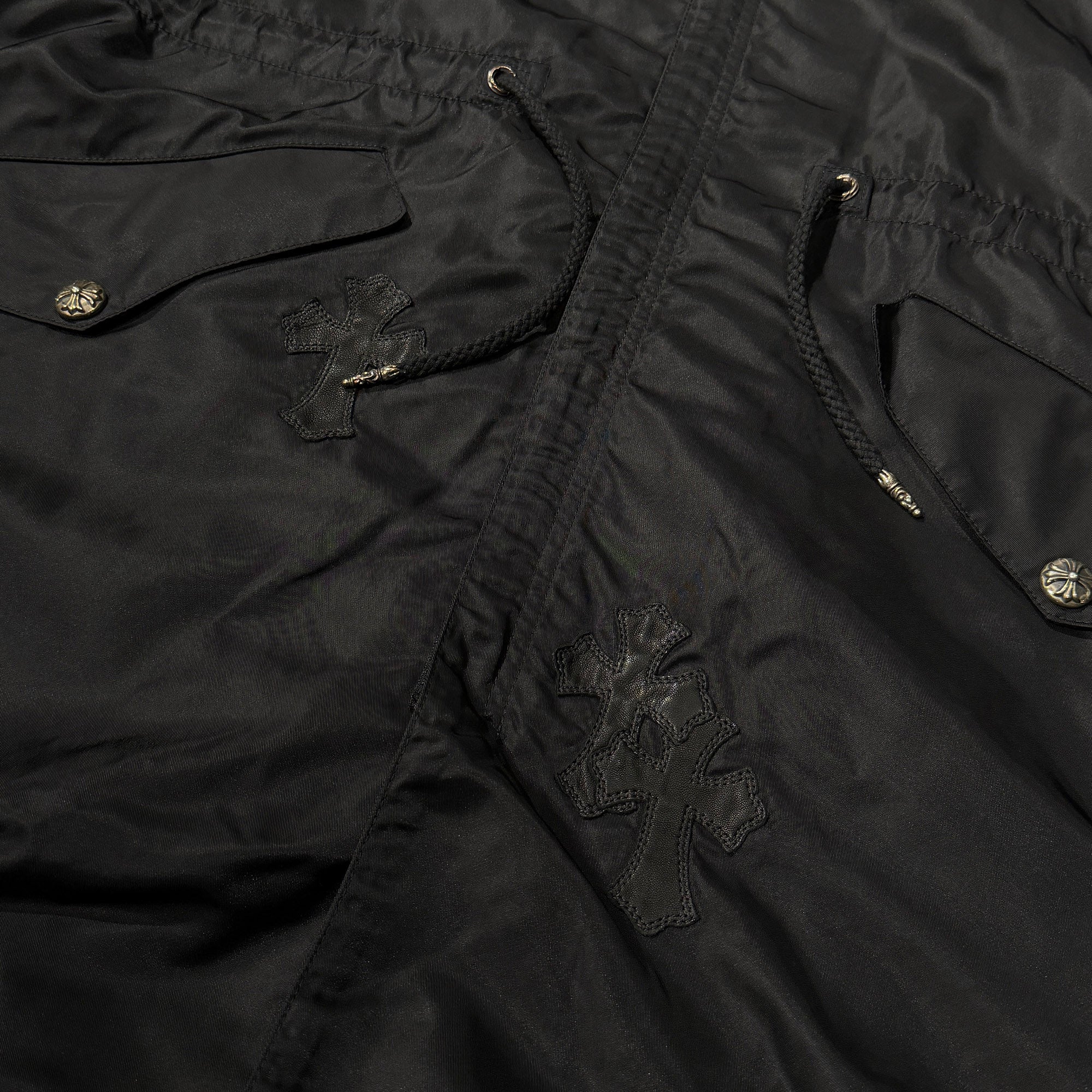 CHROME HEARTS Y NOT PUDDLES Cemetery Cross Leather Patch Zip Up Nylon Hooded Coat Size XL クロムハーツ ワイノット パドルズ セメタリークロス レザーパッチ ジップアップ ナイロン フーデッド コート サイズXL