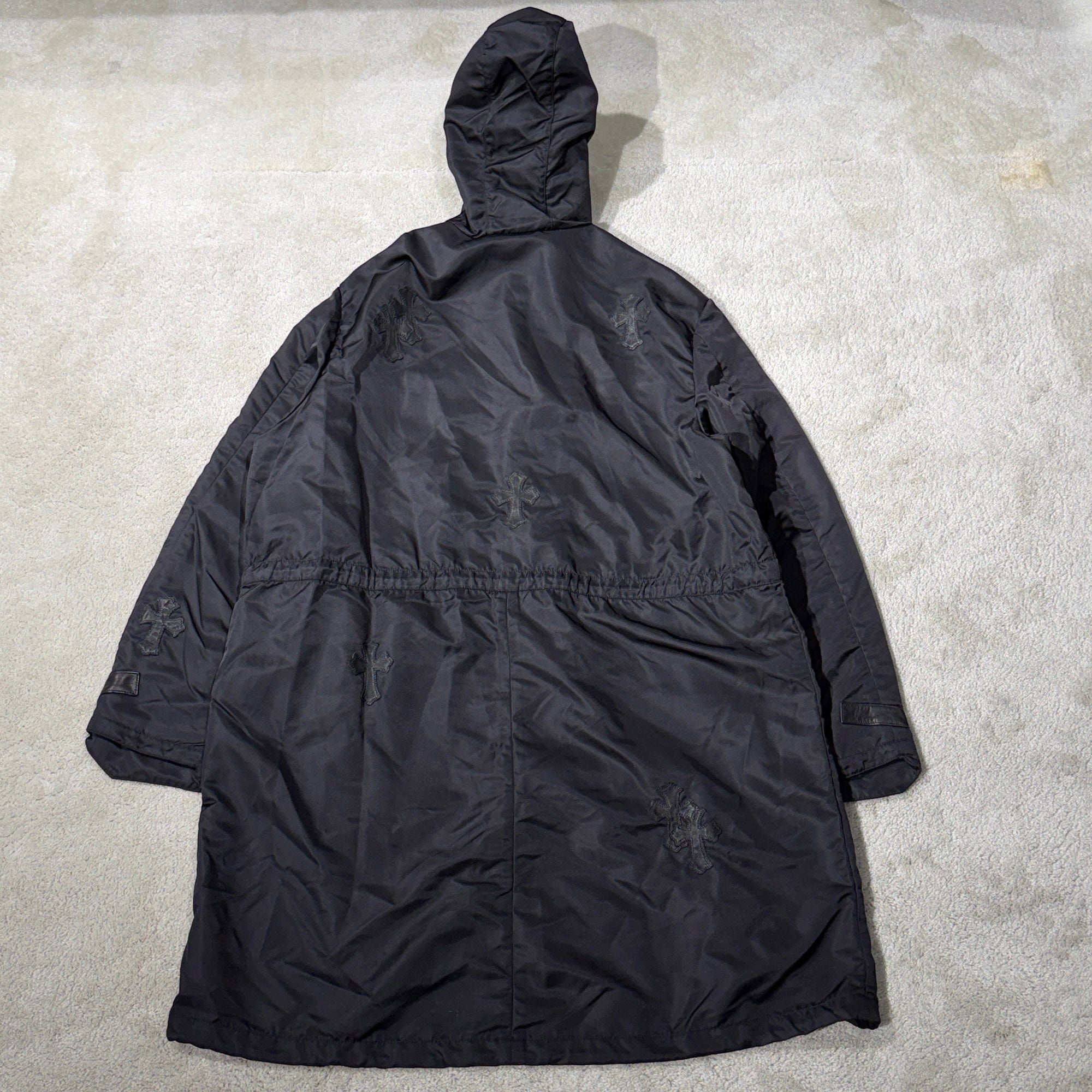 CHROME HEARTS Y NOT PUDDLES Cemetery Cross Leather Patch Zip Up Nylon Hooded Coat Size XL クロムハーツ ワイノット パドルズ セメタリークロス レザーパッチ ジップアップ ナイロン フーデッド コート サイズXL
