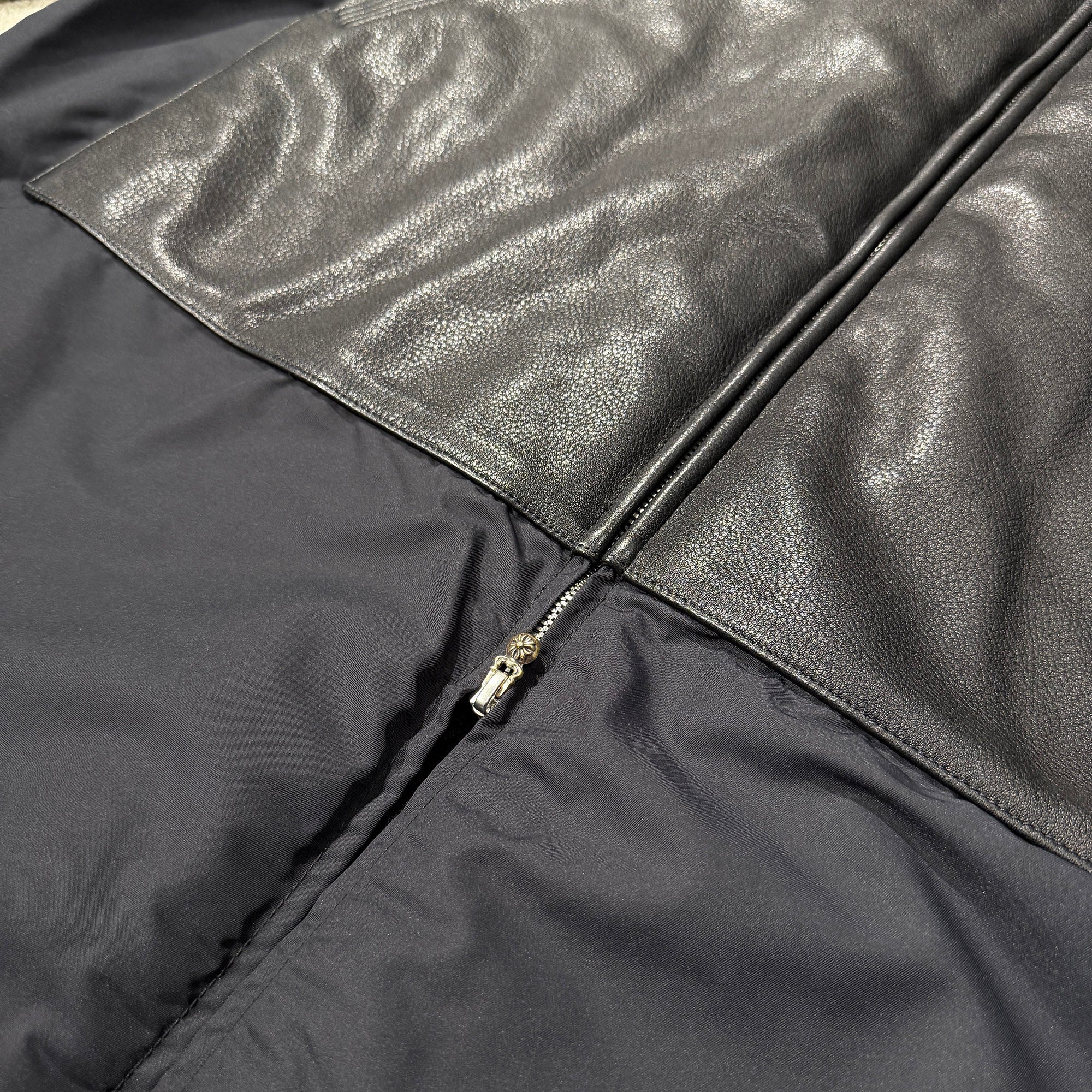 CHROME HEARTS Lucky Patch HURRICANE Dagger Zip Up Nylon Leather Long Coat Size XL クロムハーツ ラッキー パッチ ハリケーン ダガージップアップ ナイロンレザー ロングコート サイズXL